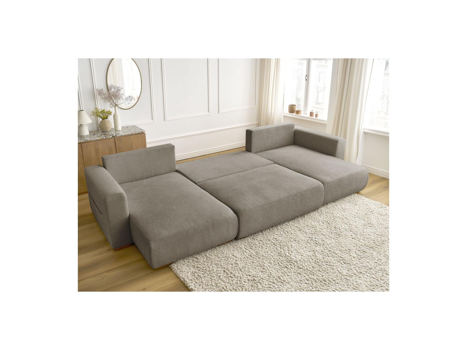 Sidonie - Canapé Panoramique Convertible Coffre - Tissu Chiné