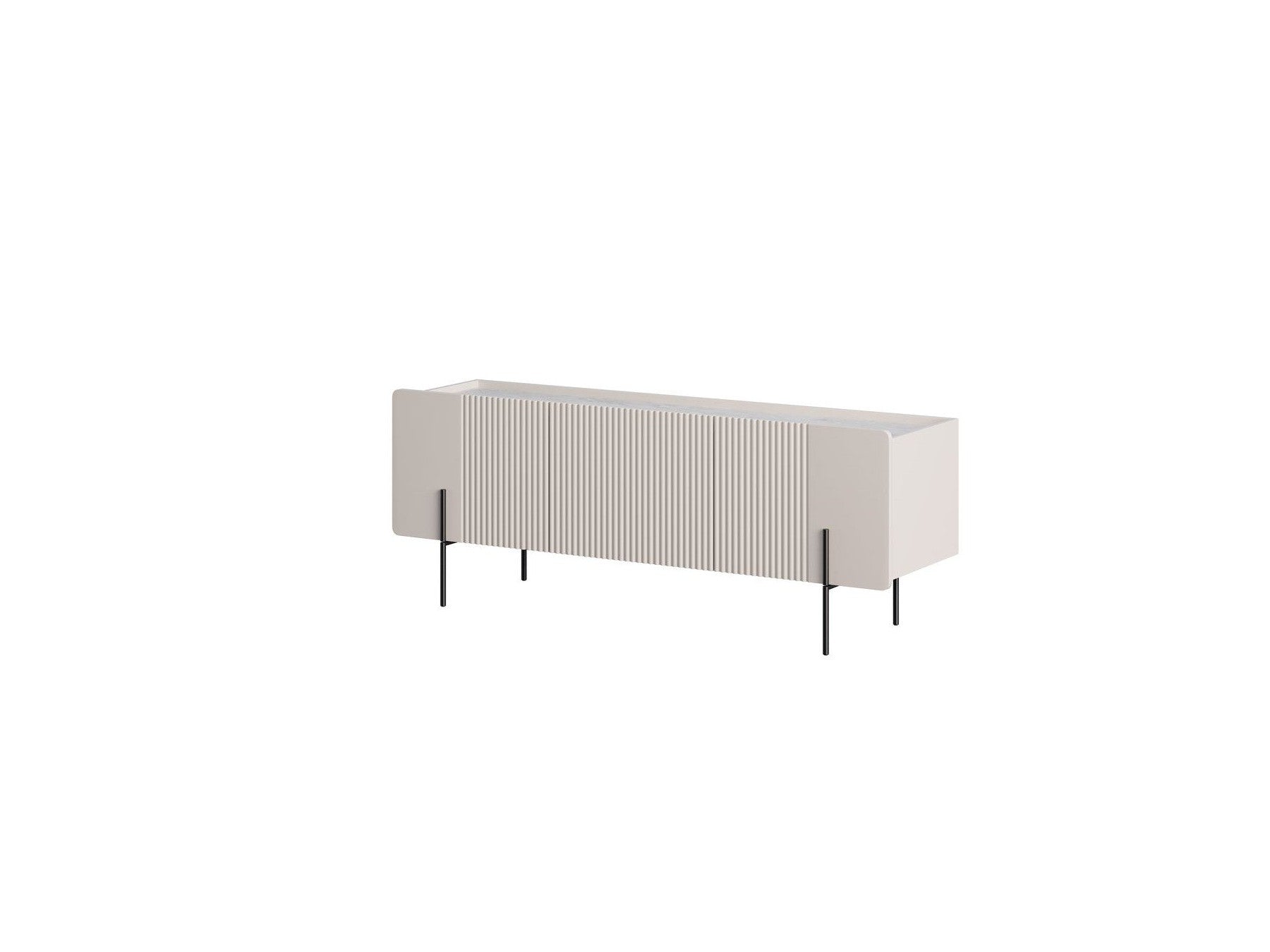 Mueble de TV 3 puertas con tablero - Mathilde - Efecto mármol y patas negras