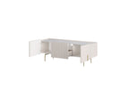 Mathilde - Mueble de TV de 3 puertas - Encimera efecto mármol y patas doradas