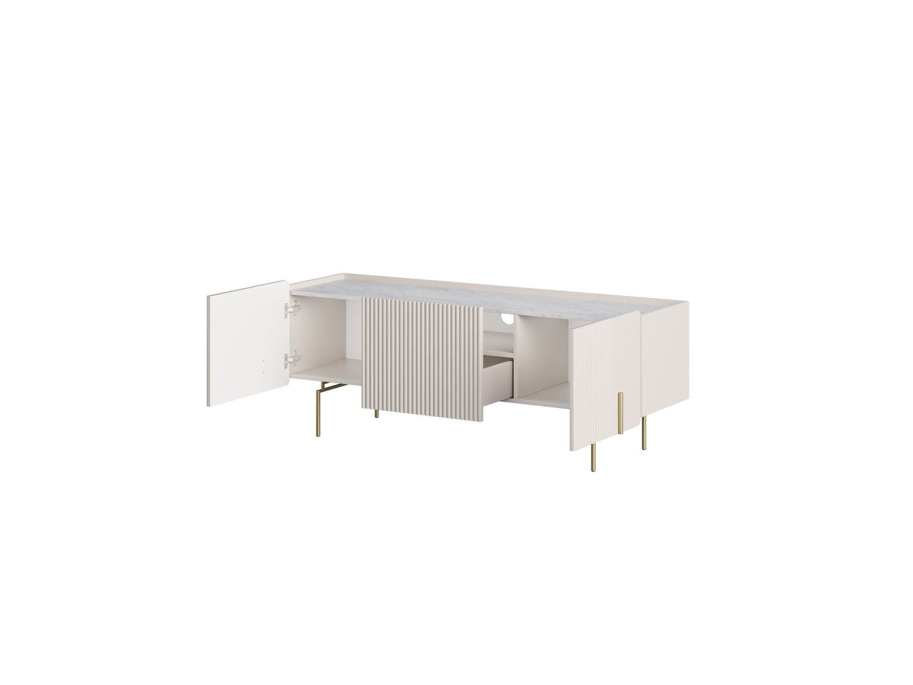 Mathilde - Mueble de TV de 3 puertas - Encimera efecto mármol y patas doradas