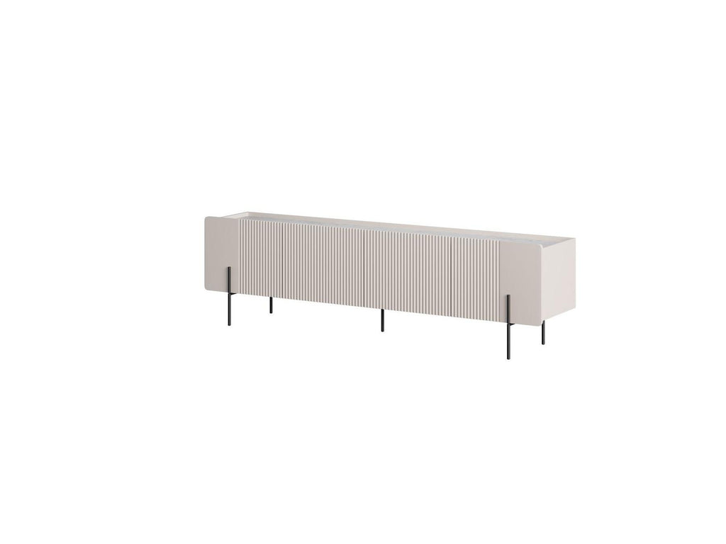 Mathilde - Mueble de TV 4 puertas con tablero efecto mármol y patas negras