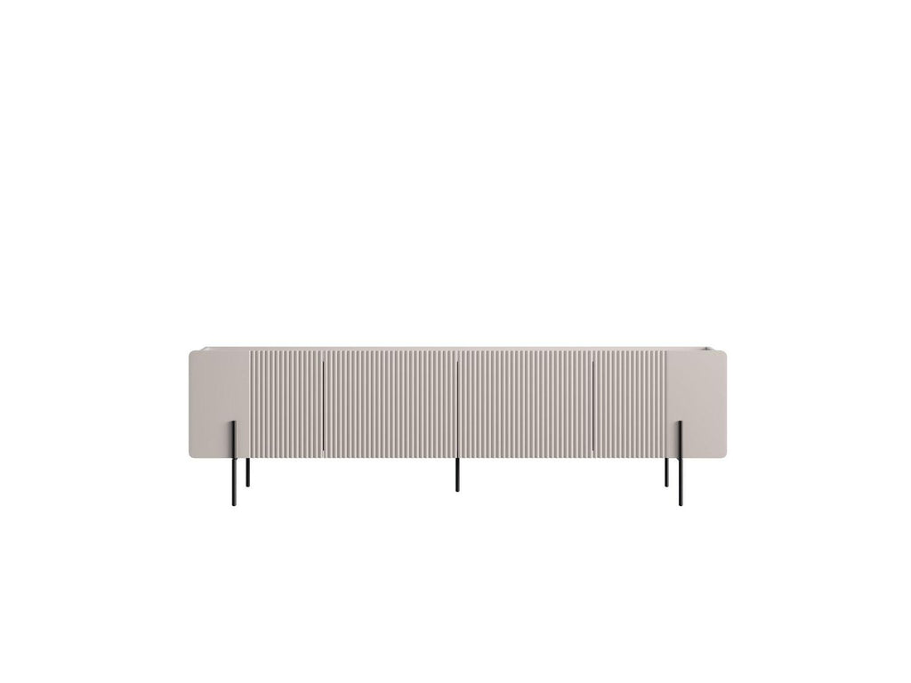 Mathilde - Mueble de TV 4 puertas con tablero efecto mármol y patas negras