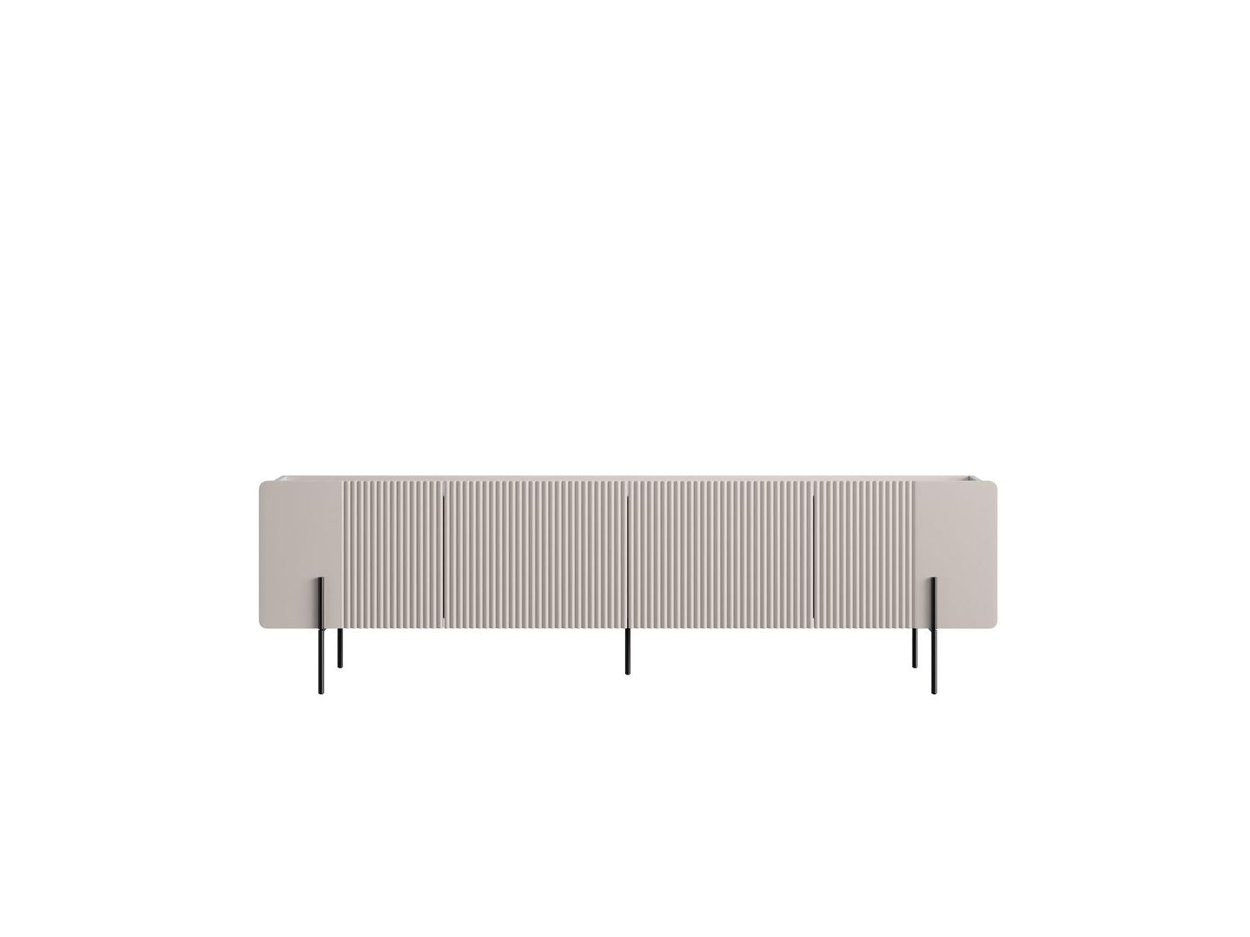 Mathilde - Mueble de TV 4 puertas con tablero efecto mármol y patas negras