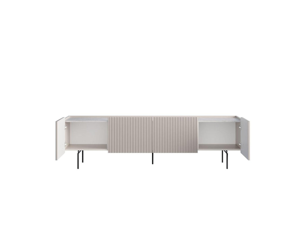 Mathilde - Mueble de TV 4 puertas con tablero efecto mármol y patas negras