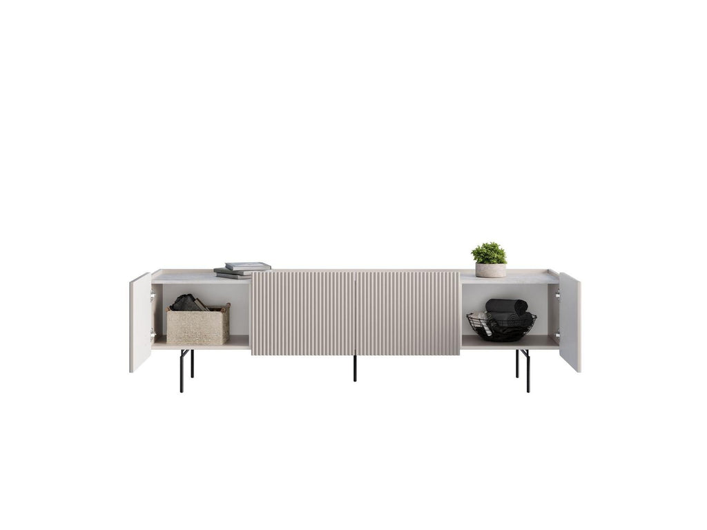 Mathilde - Mueble de TV 4 puertas con tablero efecto mármol y patas negras