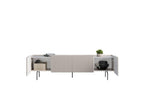 Mathilde - Mueble de TV 4 puertas con tablero efecto mármol y patas negras