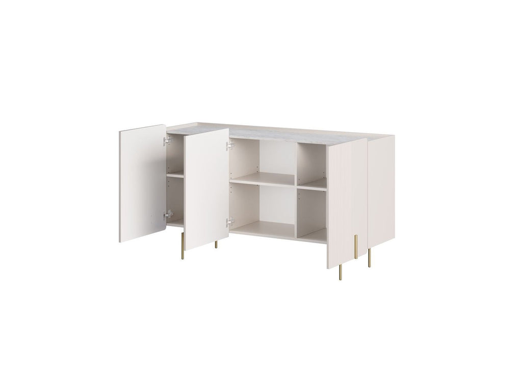 Mathilde - 3-Door Sideboard with Marble-Effect Top - Gold Legs