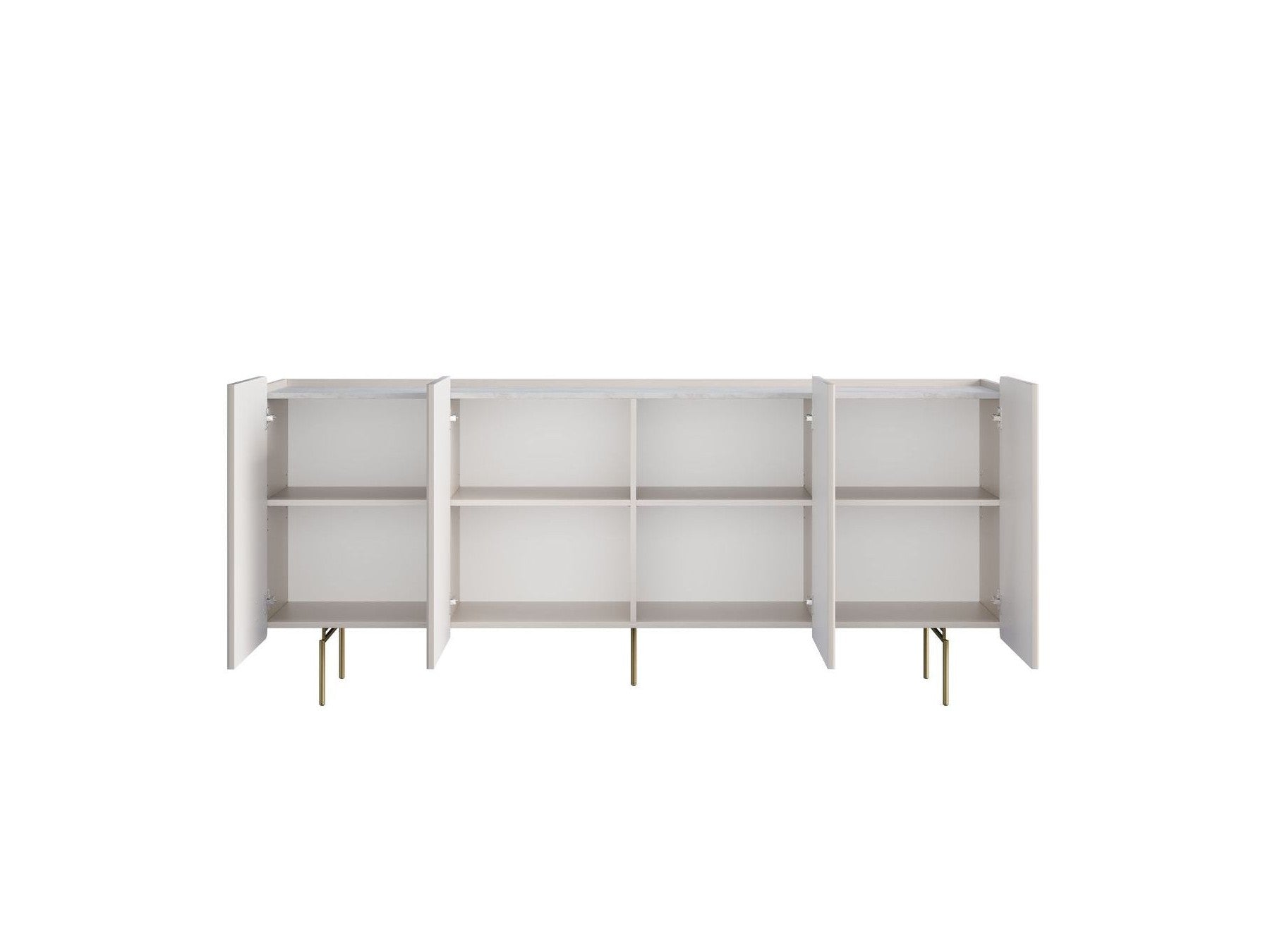 Mathilde - Buffet 4 Portes Plateau Effet Marbre - Pieds Or