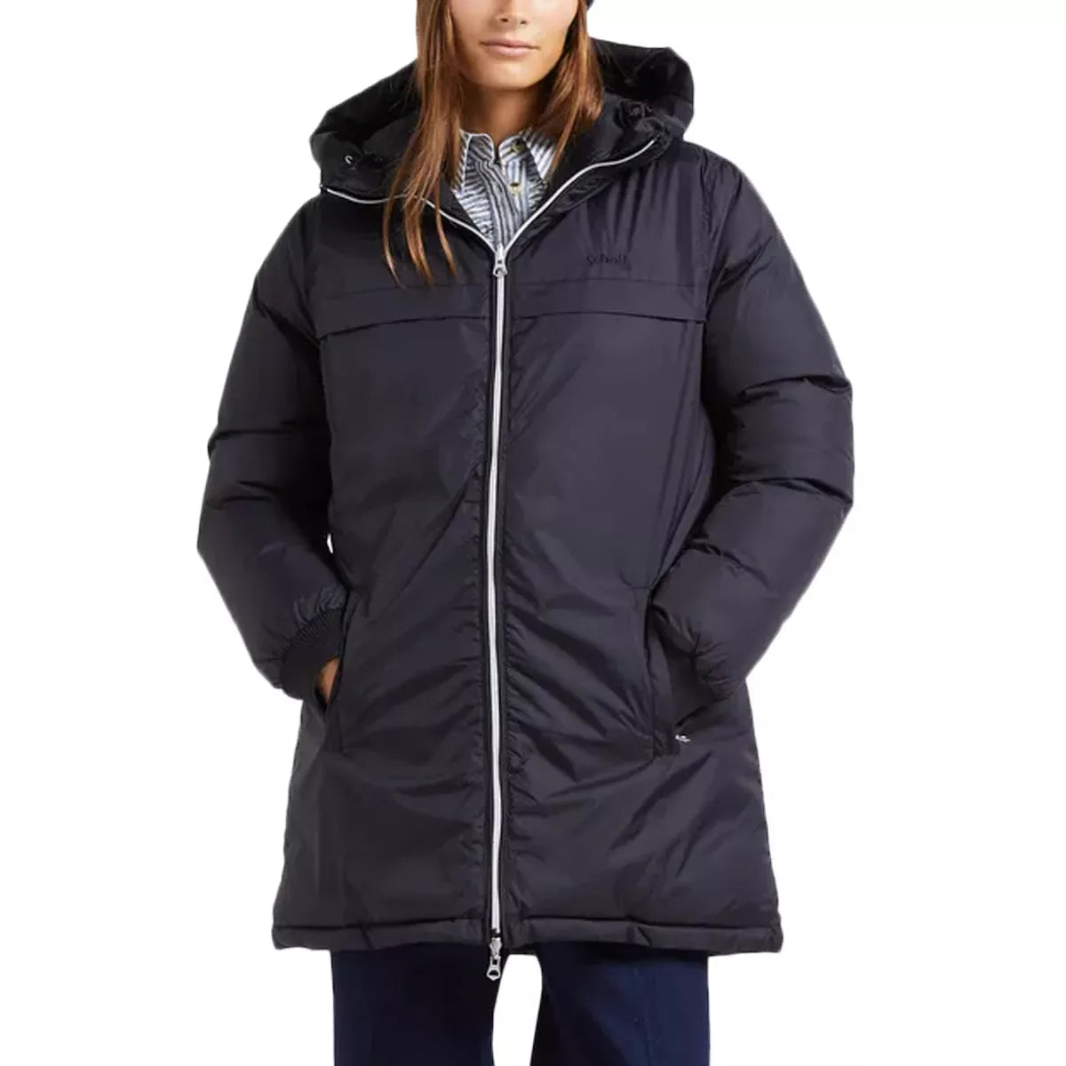 Women's Reversible Long Hooded Puffer Jacket Riversa2W - Black