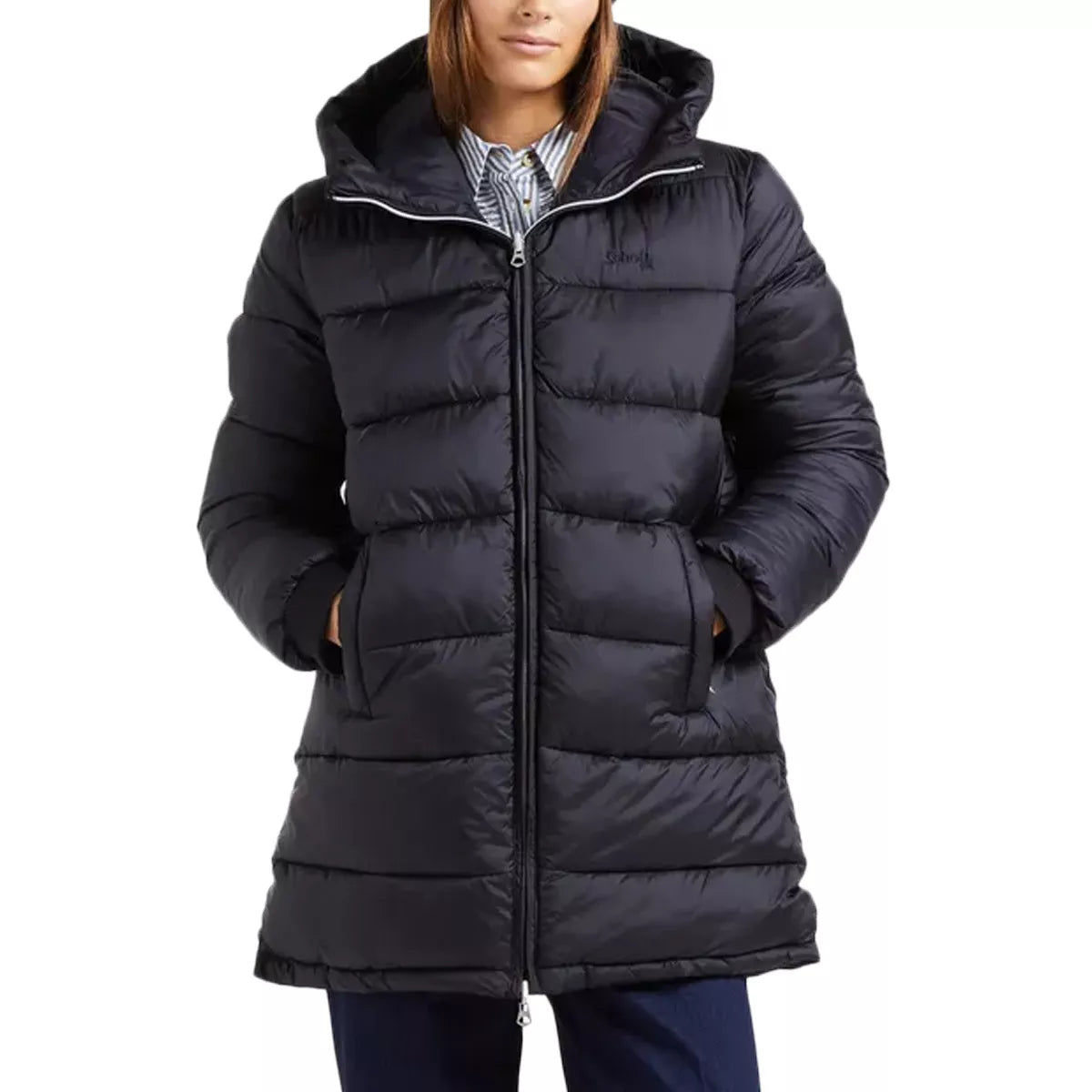 Women's Reversible Long Hooded Puffer Jacket Riversa2W - Black