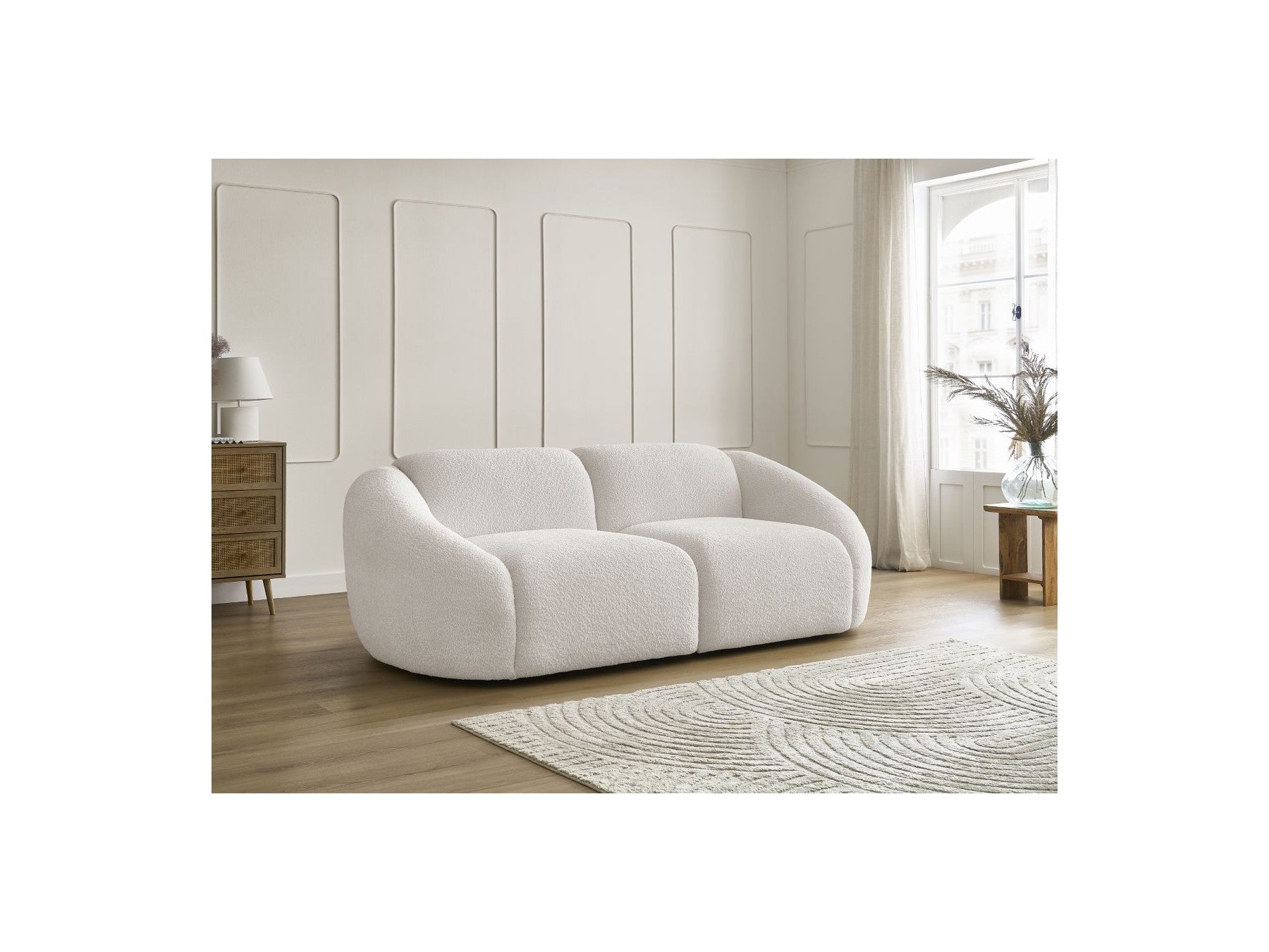 Fixed Straight 2-Seater Sofa - Tina - Bouclé Fabric