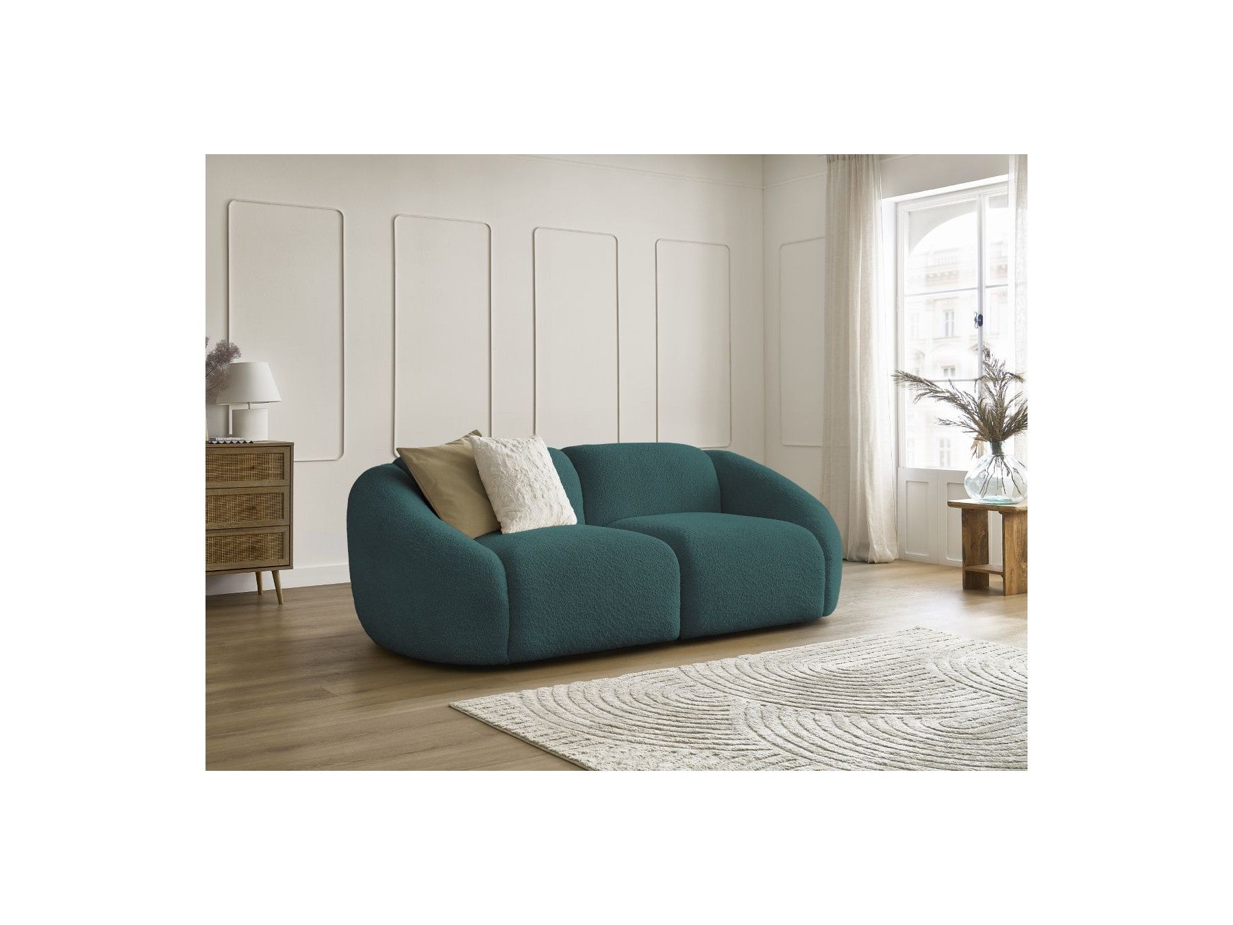 Fixed Straight 2-Seater Sofa - Tina - Bouclé Fabric