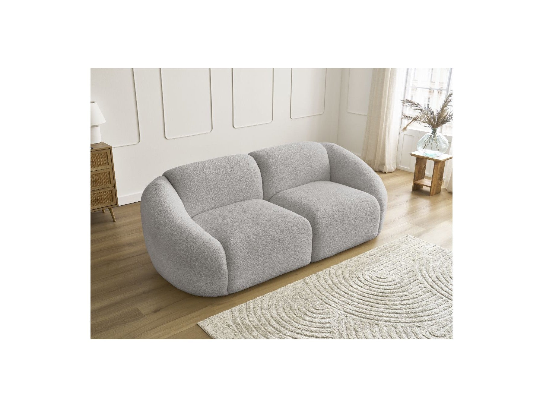 Fixed Straight 2-Seater Sofa - Tina - Bouclé Fabric