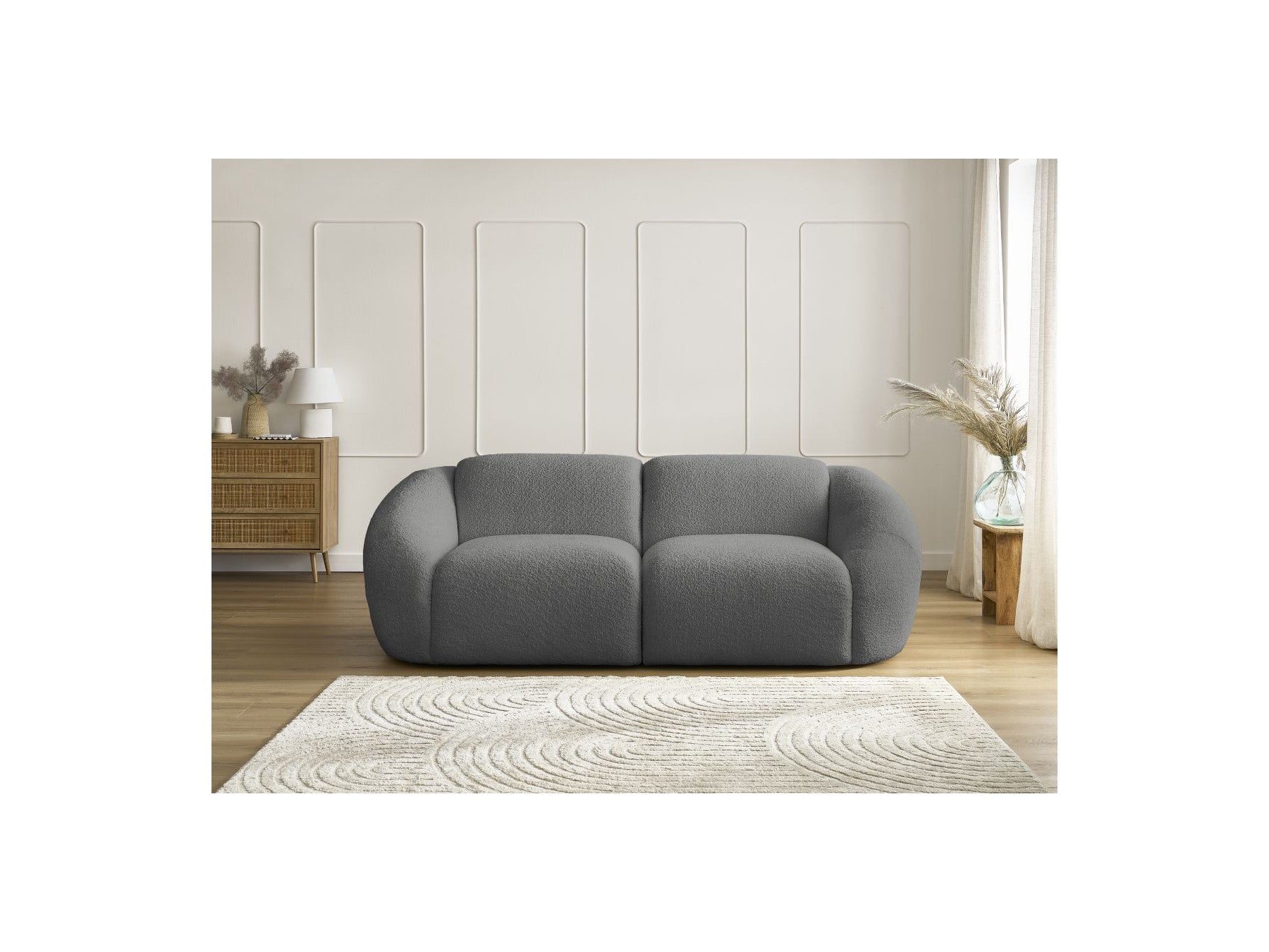 Fixed Straight 2-Seater Sofa - Tina - Bouclé Fabric