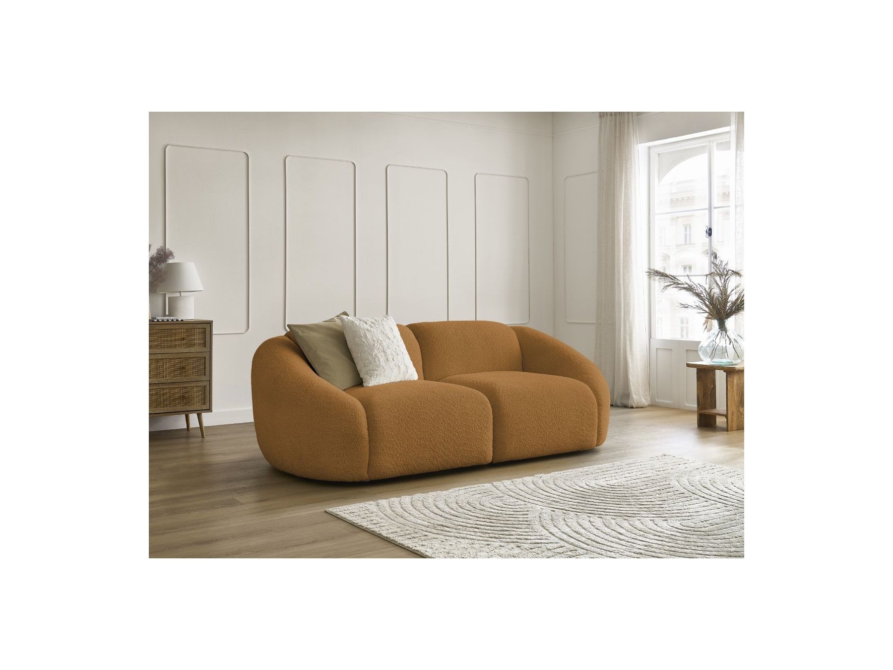 Fixed Straight 2-Seater Sofa - Tina - Bouclé Fabric