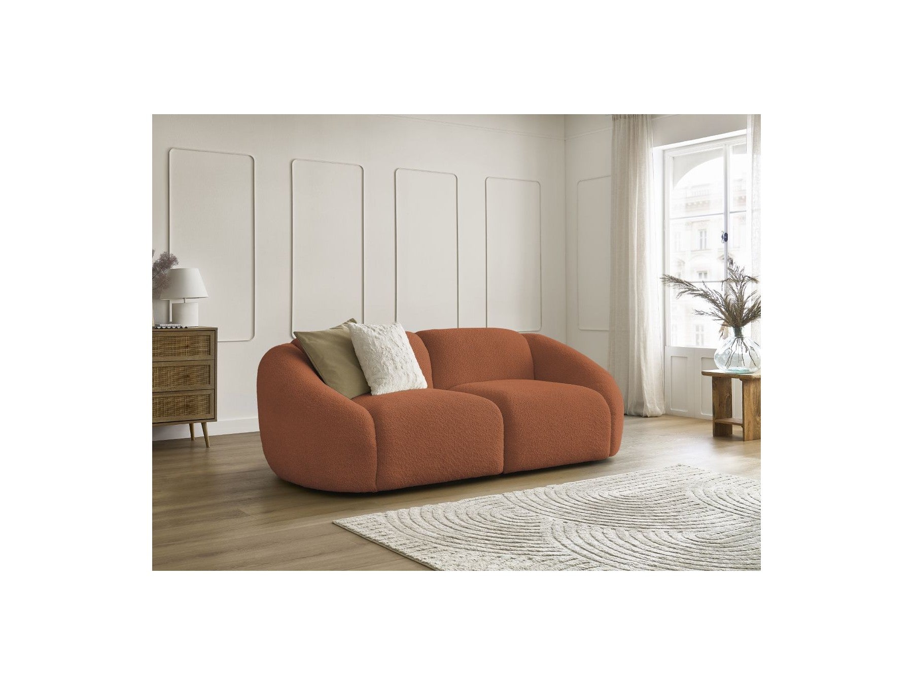 Fixed Straight 2-Seater Sofa - Tina - Bouclé Fabric