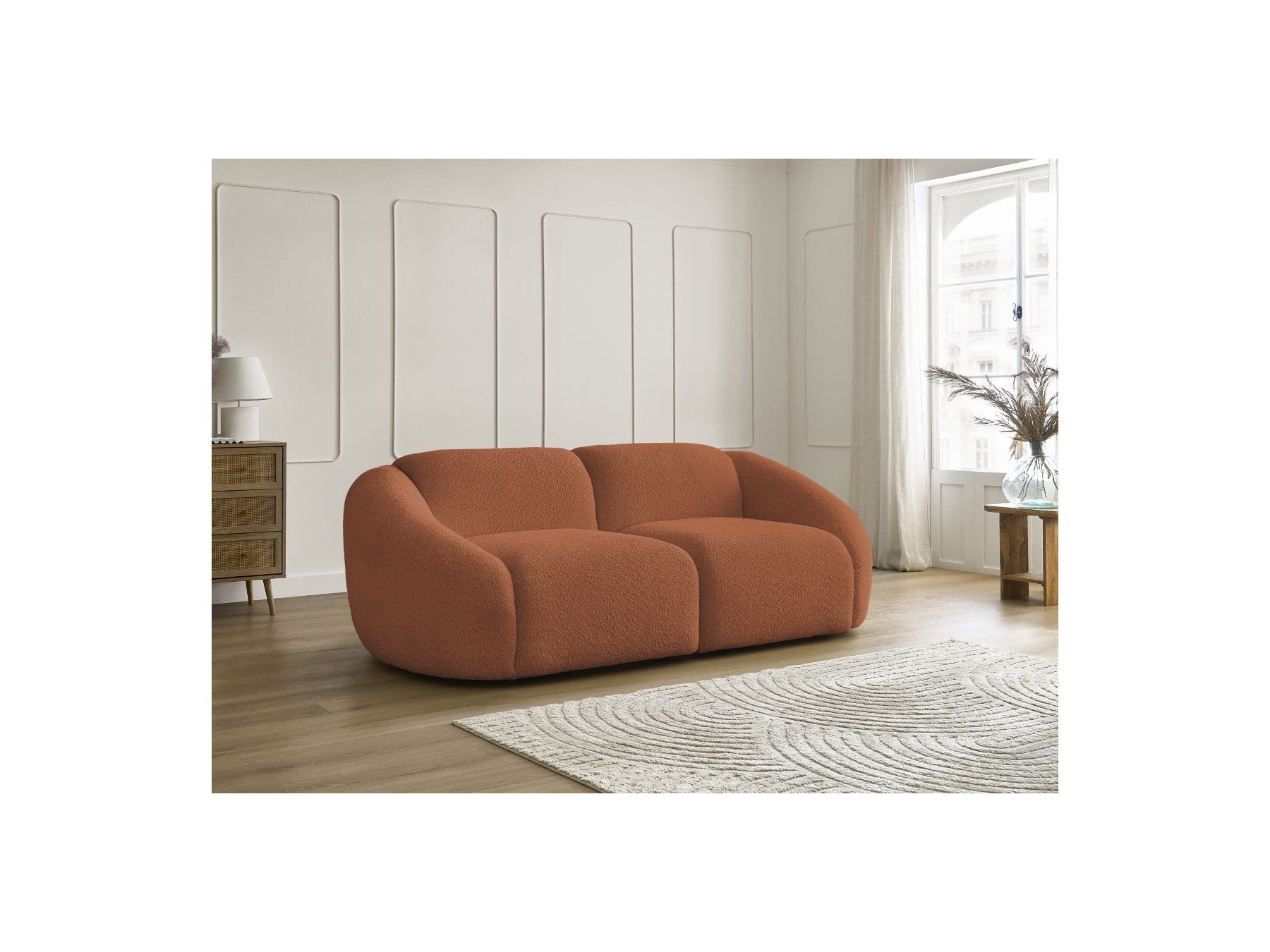 Fixed Straight 2-Seater Sofa - Tina - Bouclé Fabric