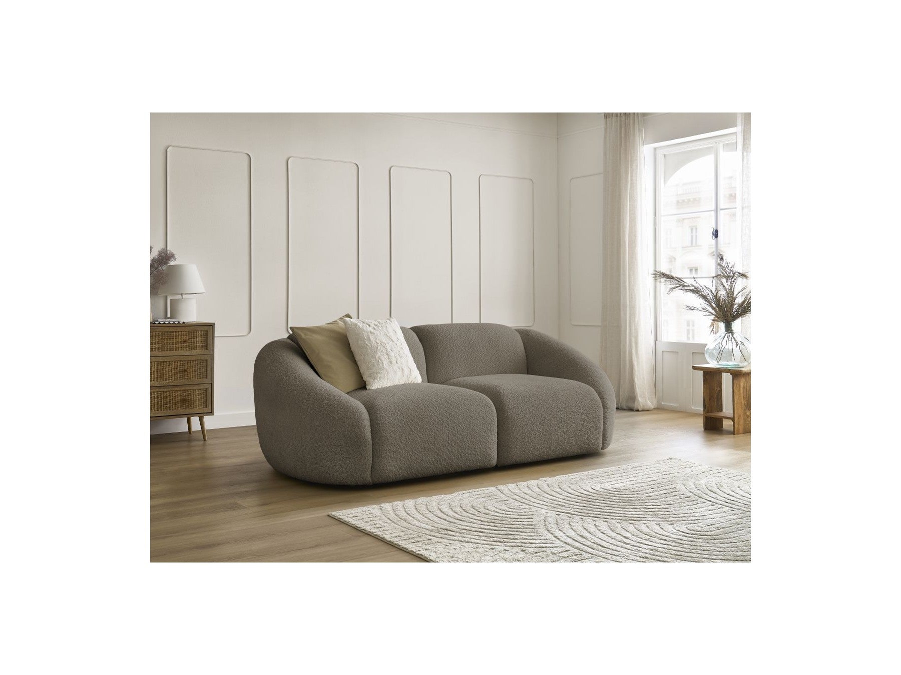 Fixed Straight 2-Seater Sofa - Tina - Bouclé Fabric