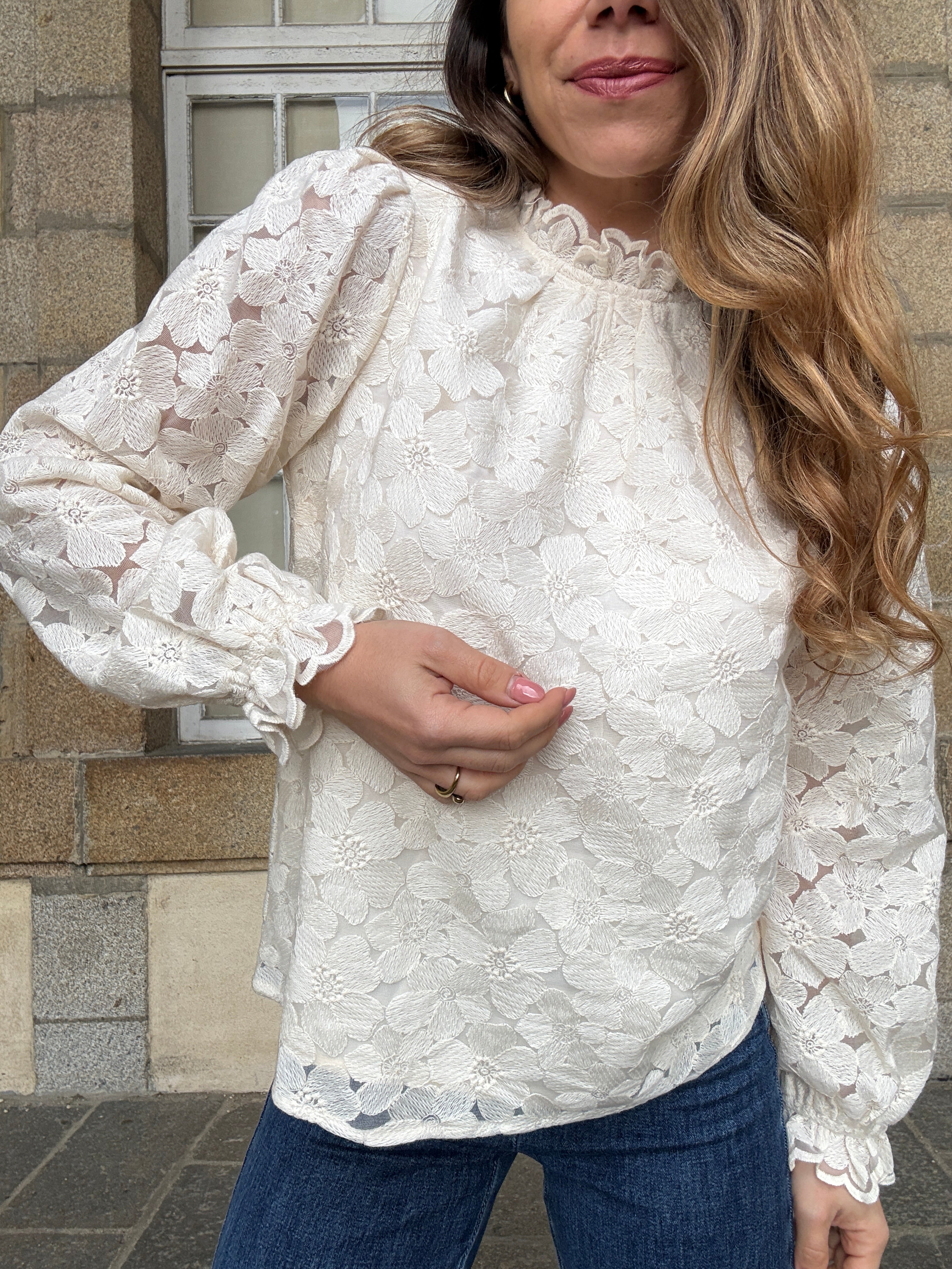 Blusa Alma Crudo De Encaje