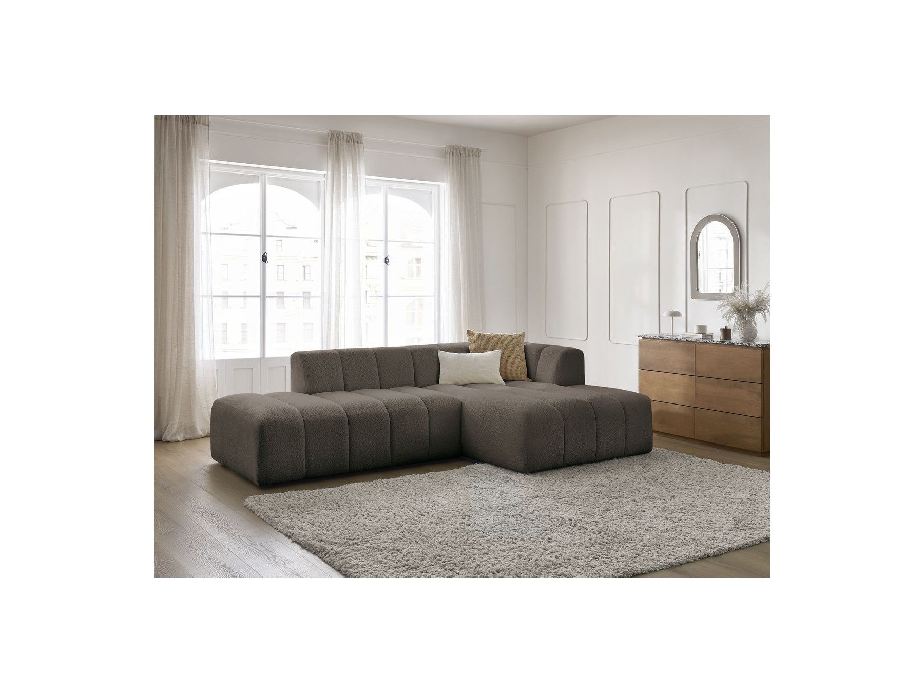 Sofá esquinero fijo modular - Annecy - Tejido bouclé - Esquina derecha