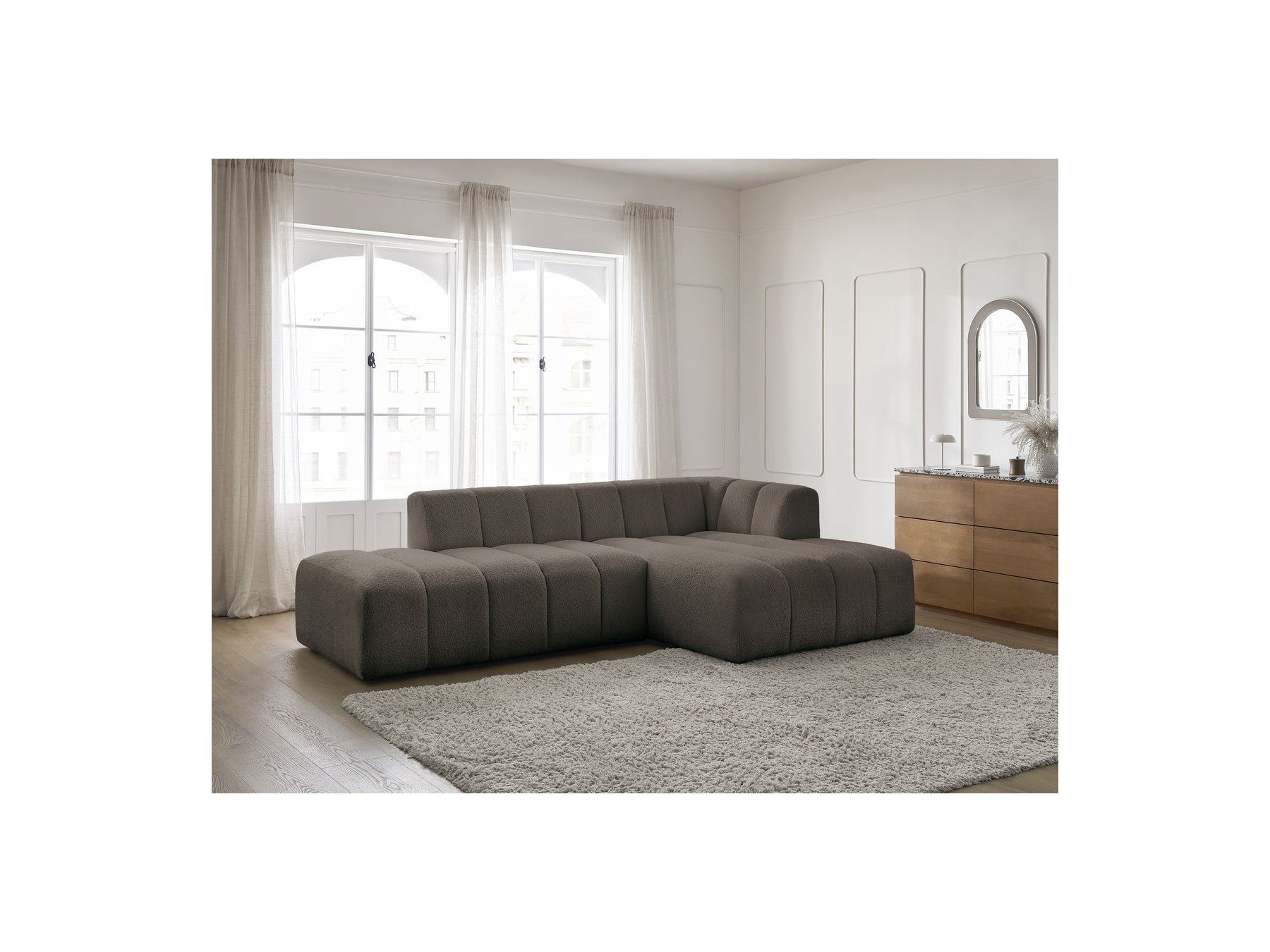 Sofá esquinero fijo modular - Annecy - Tejido bouclé - Esquina derecha