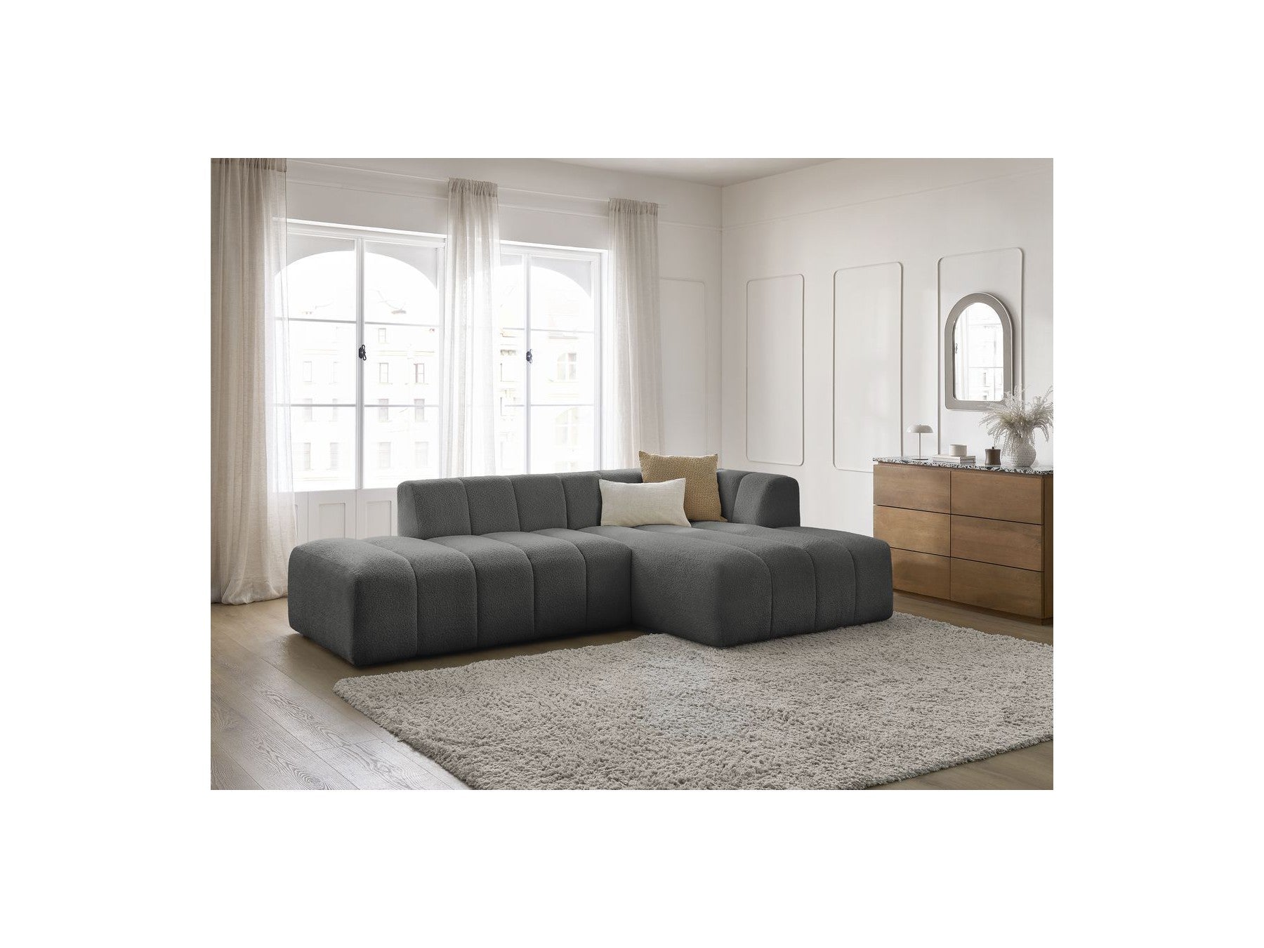 Sofá esquinero fijo modular - Annecy - Tejido bouclé - Esquina derecha