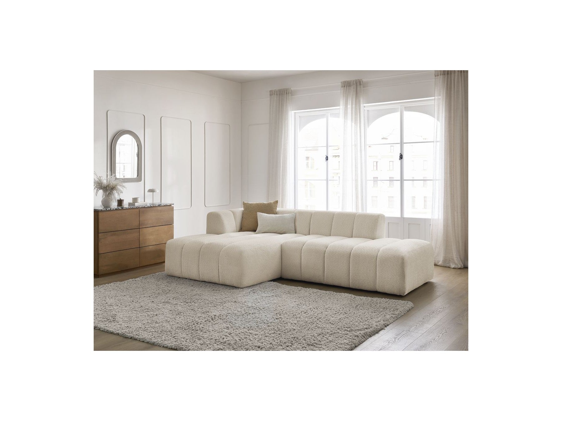 Sofá esquinero fijo modular - Annecy - Tejido bouclé - Esquina izquierda