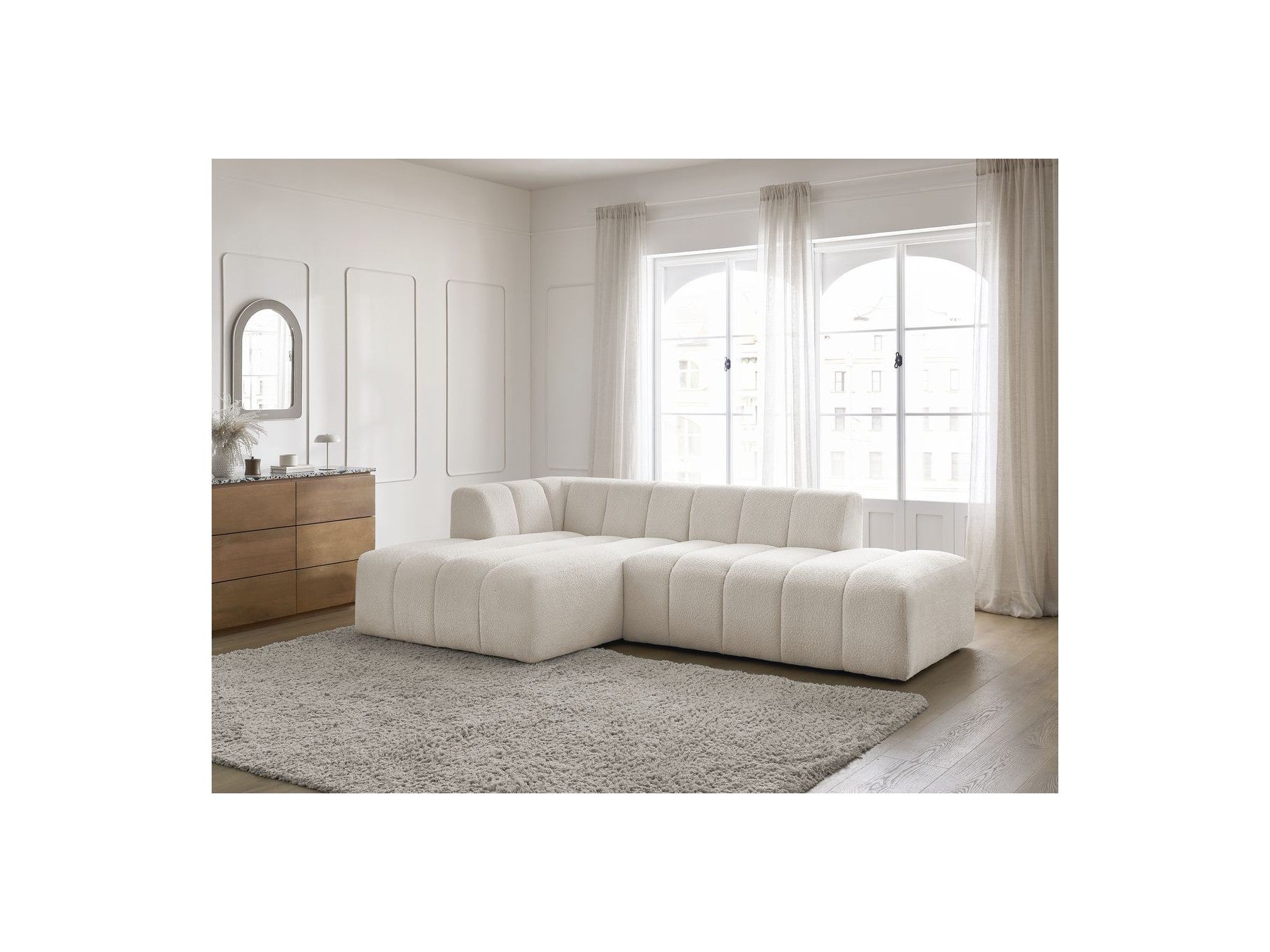 Sofá esquinero fijo modular - Annecy - Tejido bouclé - Esquina izquierda