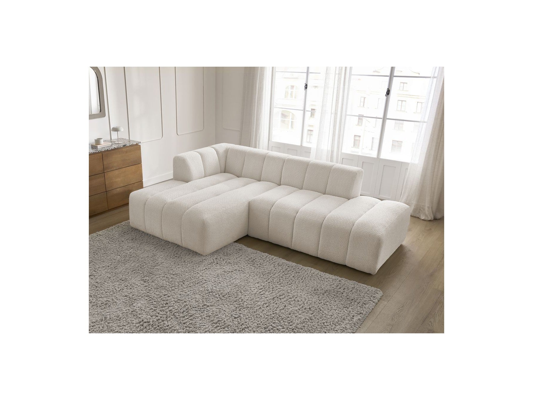 Sofá esquinero fijo modular - Annecy - Tejido bouclé - Esquina izquierda