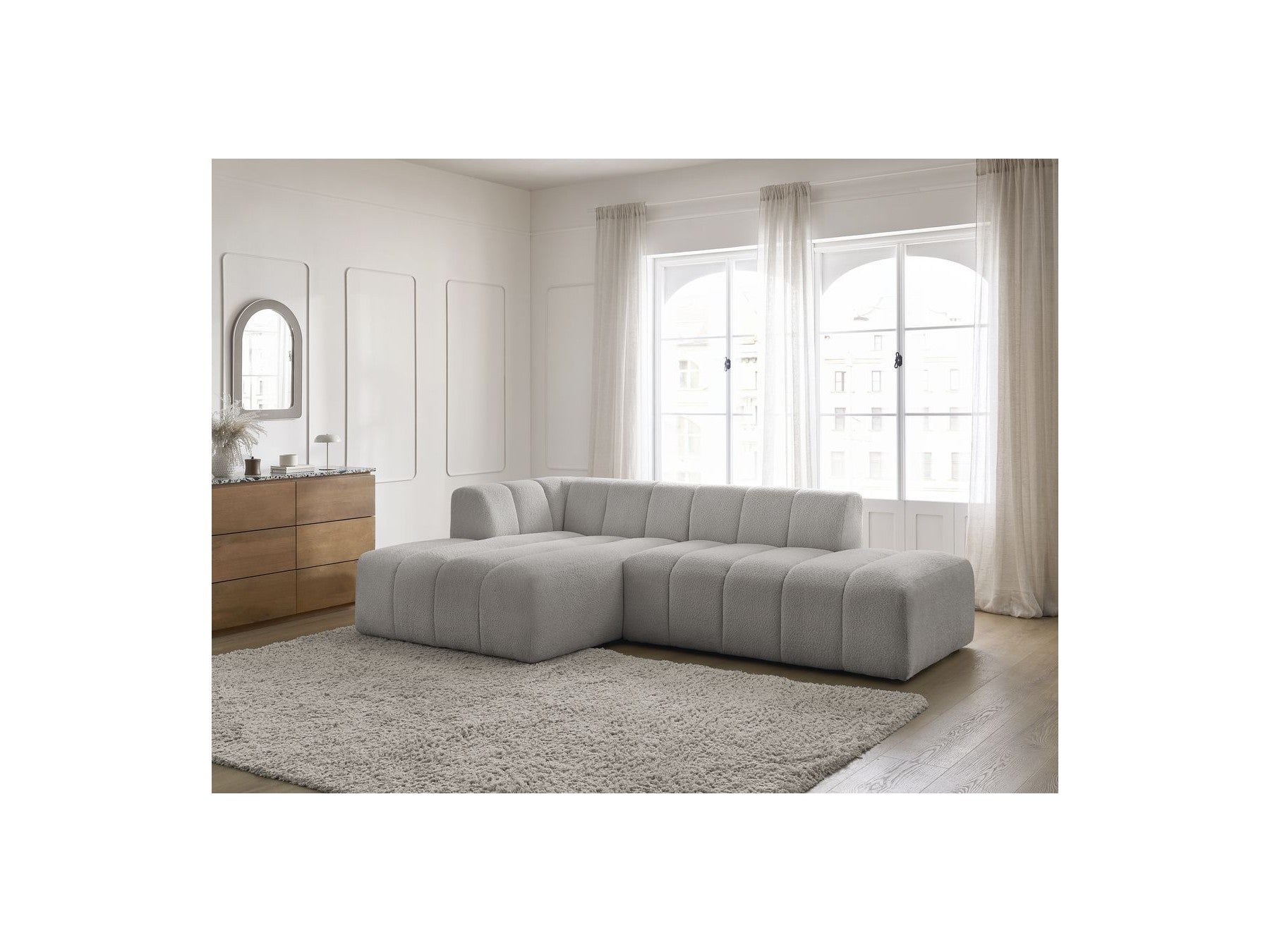 Sofá esquinero fijo modular - Annecy - Tejido bouclé - Esquina izquierda