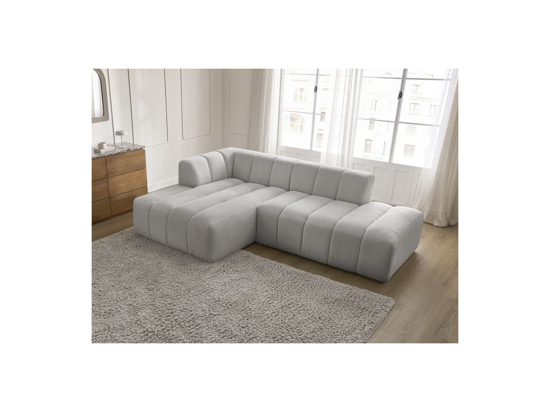 Sofá esquinero fijo modular - Annecy - Tejido bouclé - Esquina izquierda