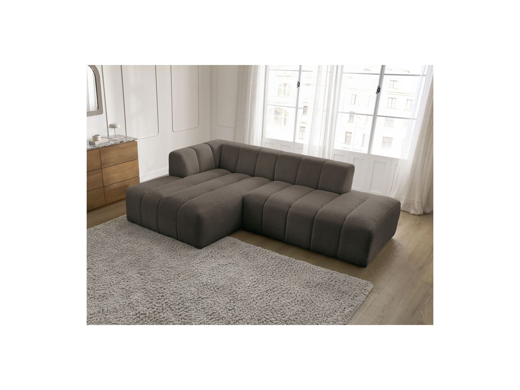 Sofá esquinero fijo modular - Annecy - Tejido bouclé - Esquina izquierda