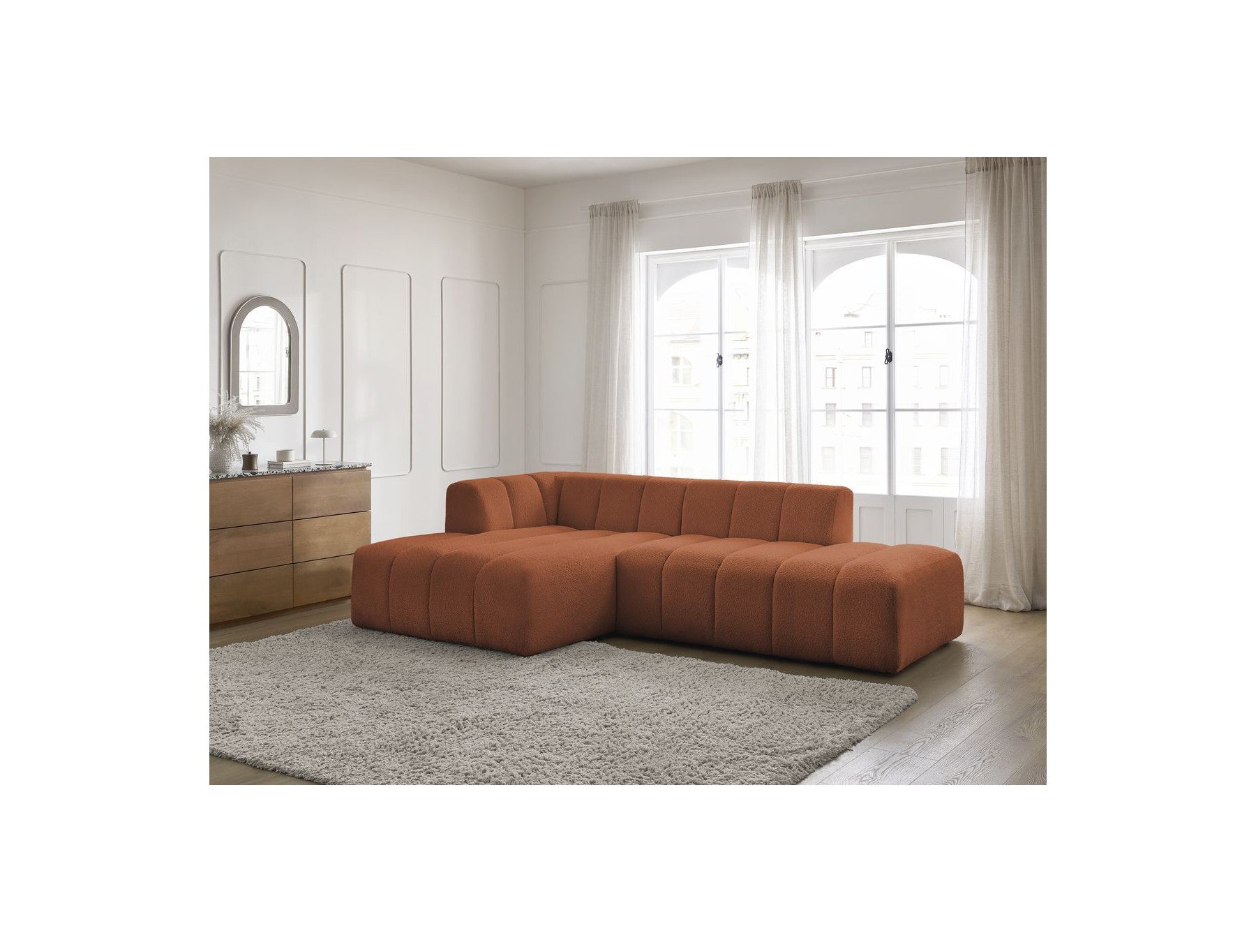 Sofá esquinero fijo modular - Annecy - Tejido bouclé - Esquina izquierda