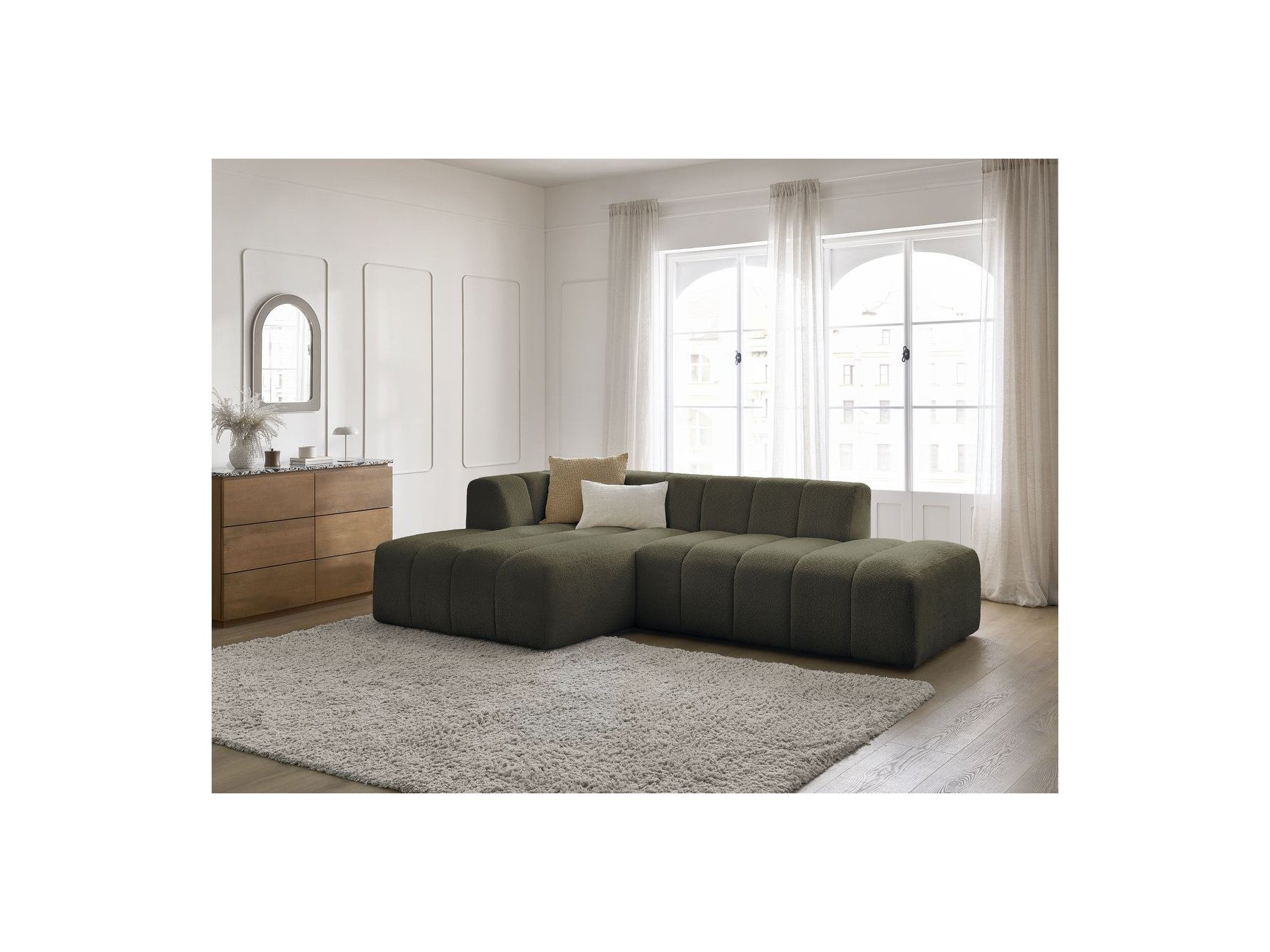 Sofá esquinero fijo modular - Annecy - Tejido bouclé - Esquina izquierda
