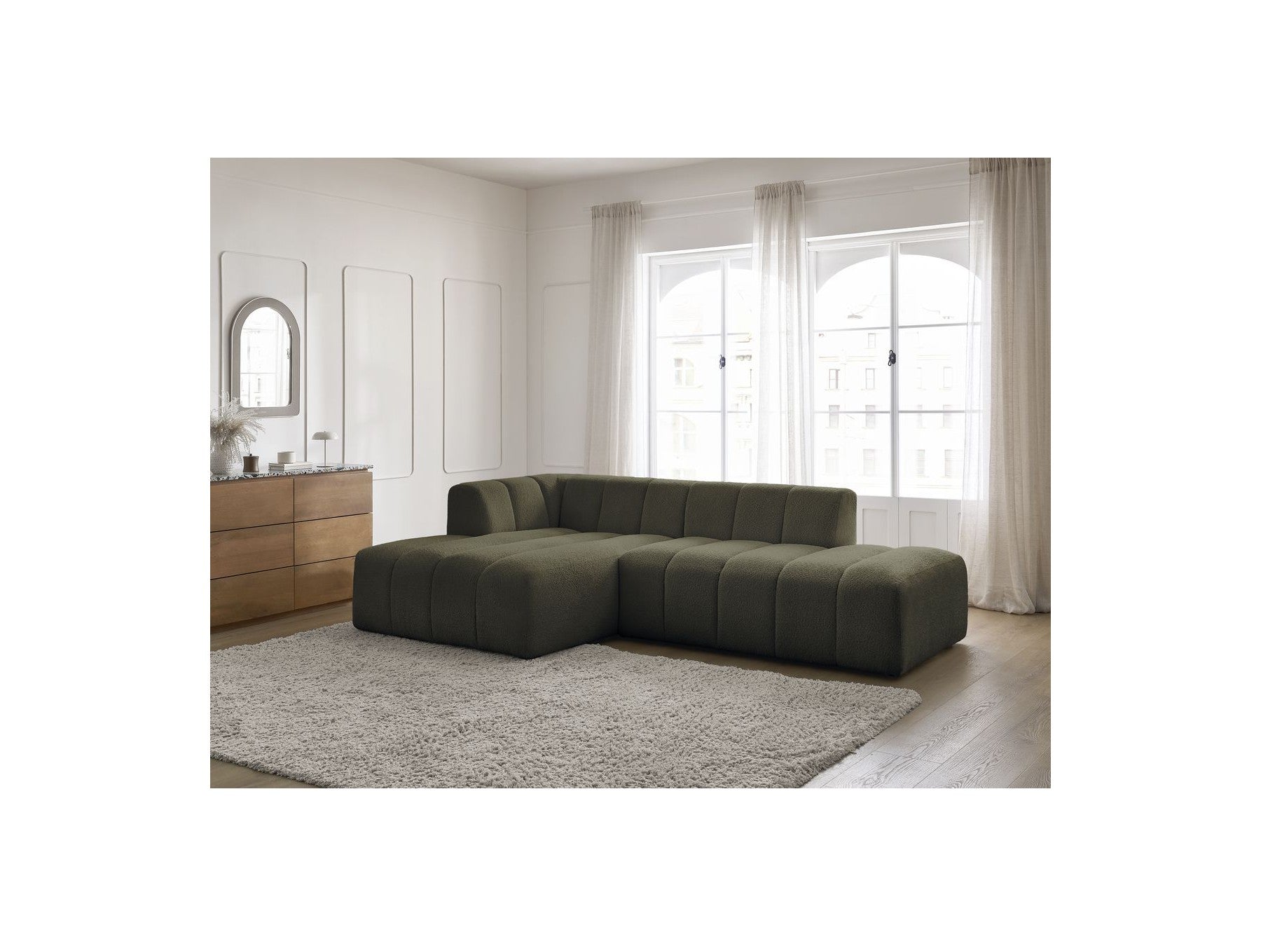Sofá esquinero fijo modular - Annecy - Tejido bouclé - Esquina izquierda