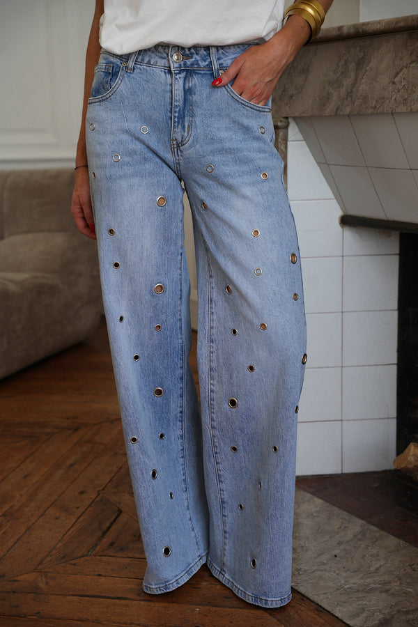 Bastian Eyelet Jeans - Blue