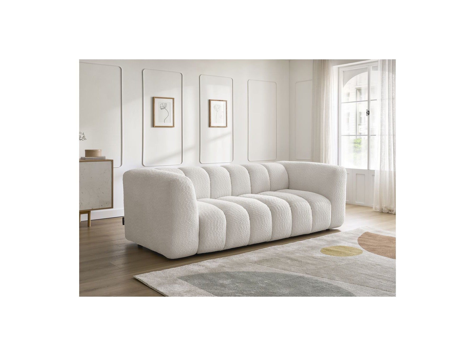 Talia - Fixed Straight 3-Seater Sofa - Bouclé Fabric