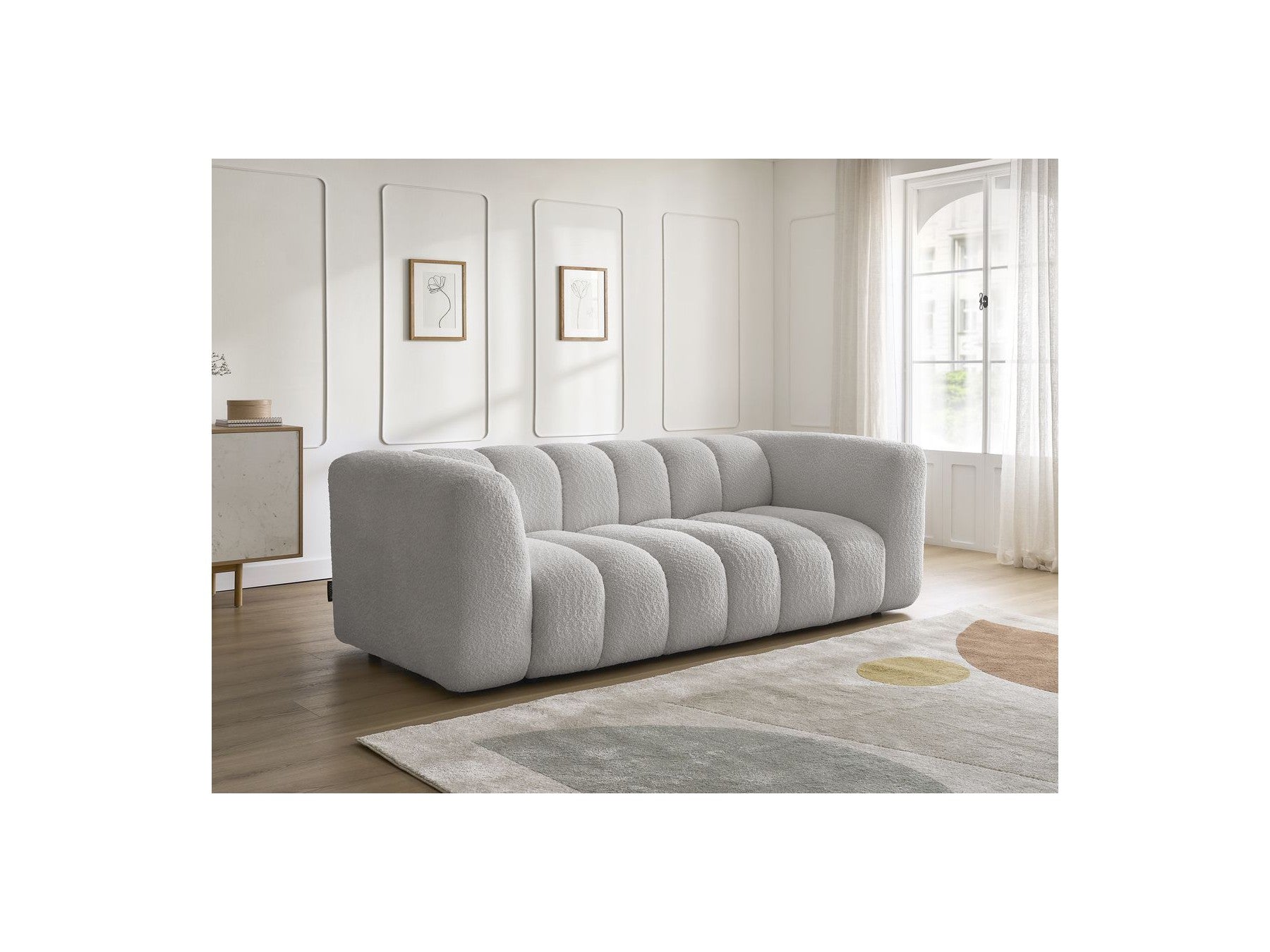 Talia - Fixed Straight 3-Seater Sofa - Bouclé Fabric