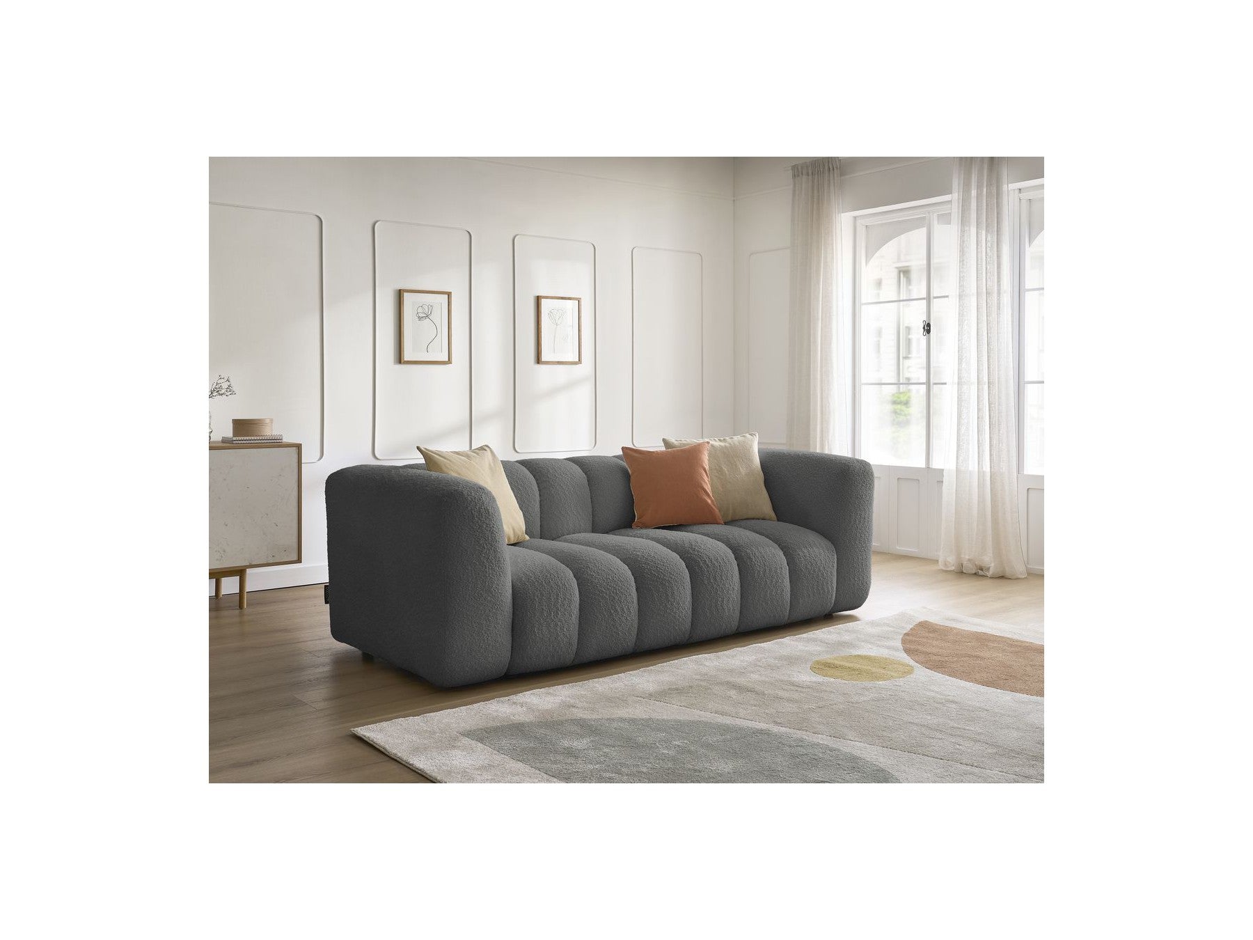 Talia - Fixed Straight 3-Seater Sofa - Bouclé Fabric