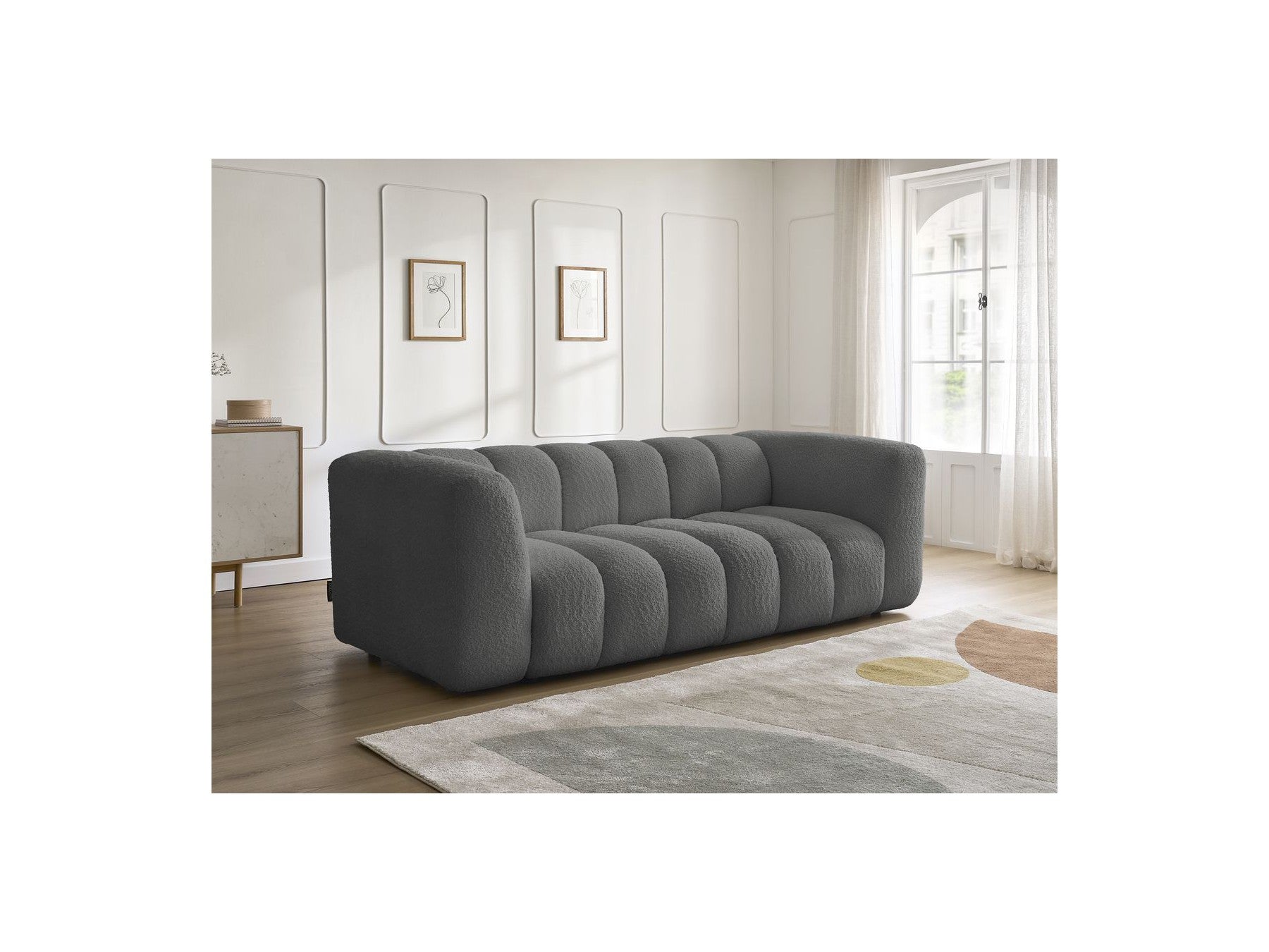 Talia - Fixed Straight 3-Seater Sofa - Bouclé Fabric