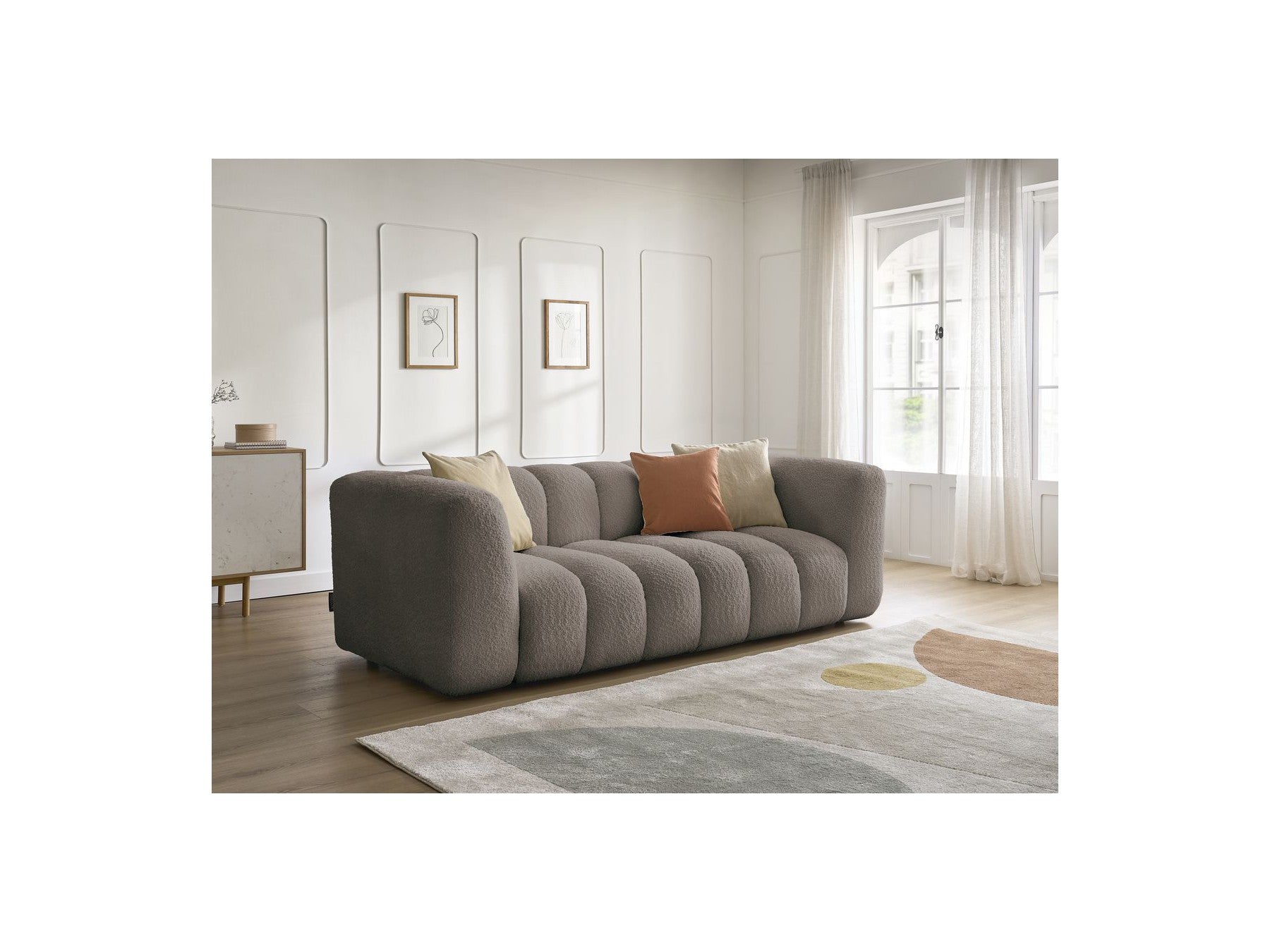 Talia - Fixed Straight 3-Seater Sofa - Bouclé Fabric