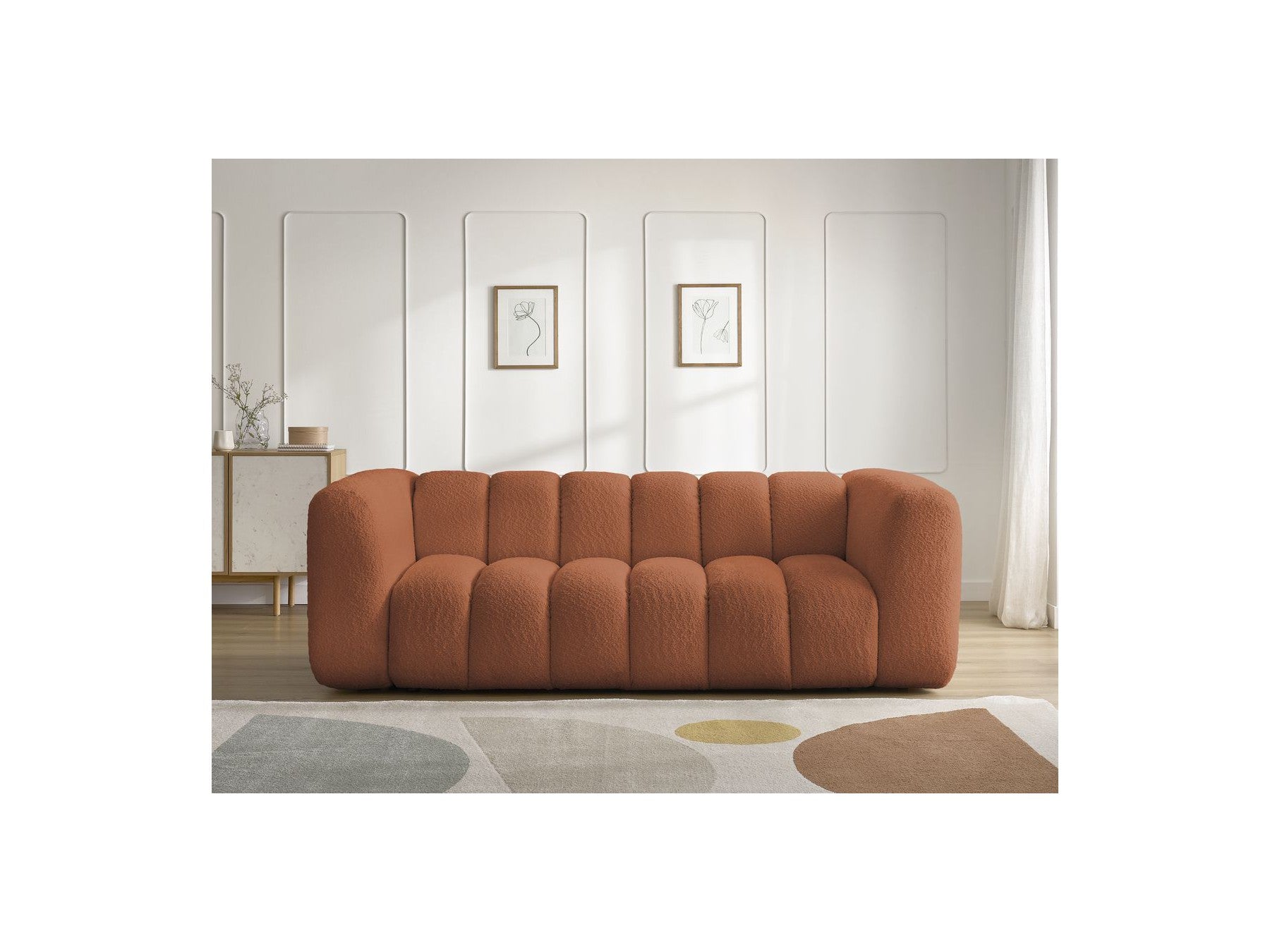 Talia - Fixed Straight 3-Seater Sofa - Bouclé Fabric