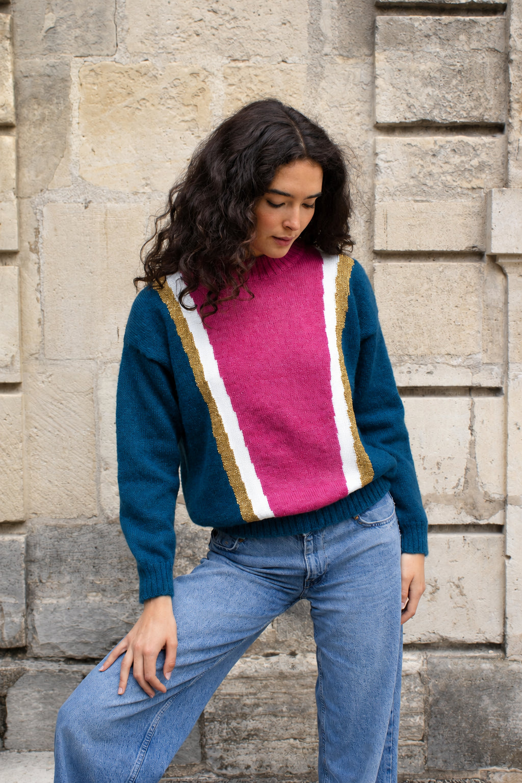 Sweter Serena z moheru pacyficzny błękit i róż