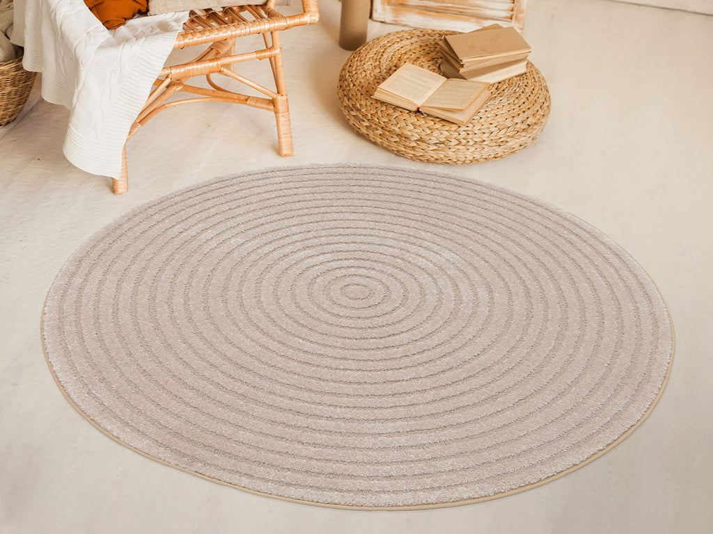 Ondelia - Alfombra redonda de pelo corto - Motivo geométrico - Beige