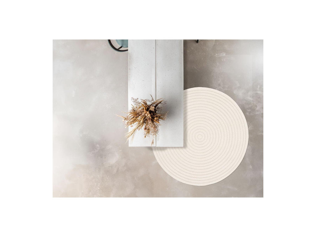 Ondelia - Round Low-Pile Rug - Geometric Pattern - Cream