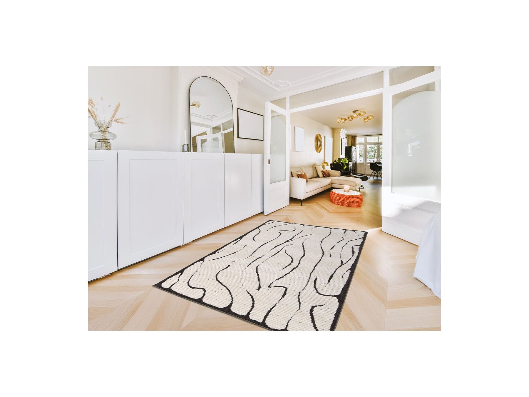 Tapis Poils Ras - Cosmara - Motif Abstrait - Beige