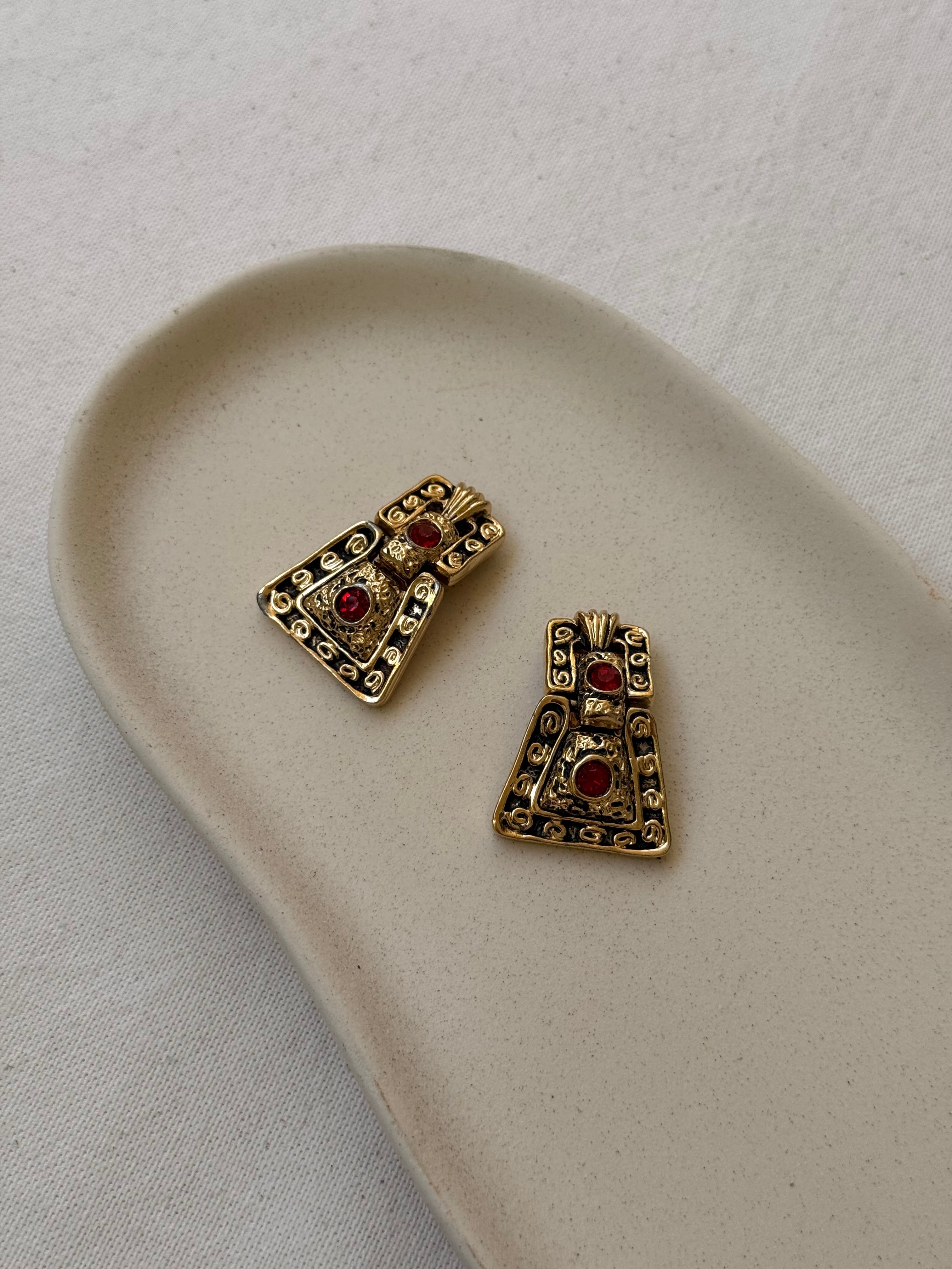 Pendientes Vintage - Colgantes Strass Rojo