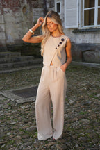 Amanda Buttoned Top - Taupe