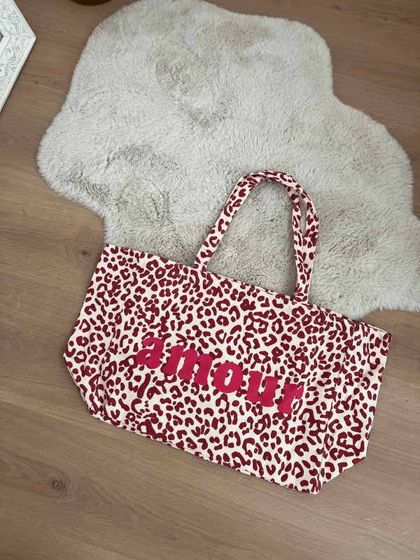 Amor de leopardo rosa Bolsa de tela