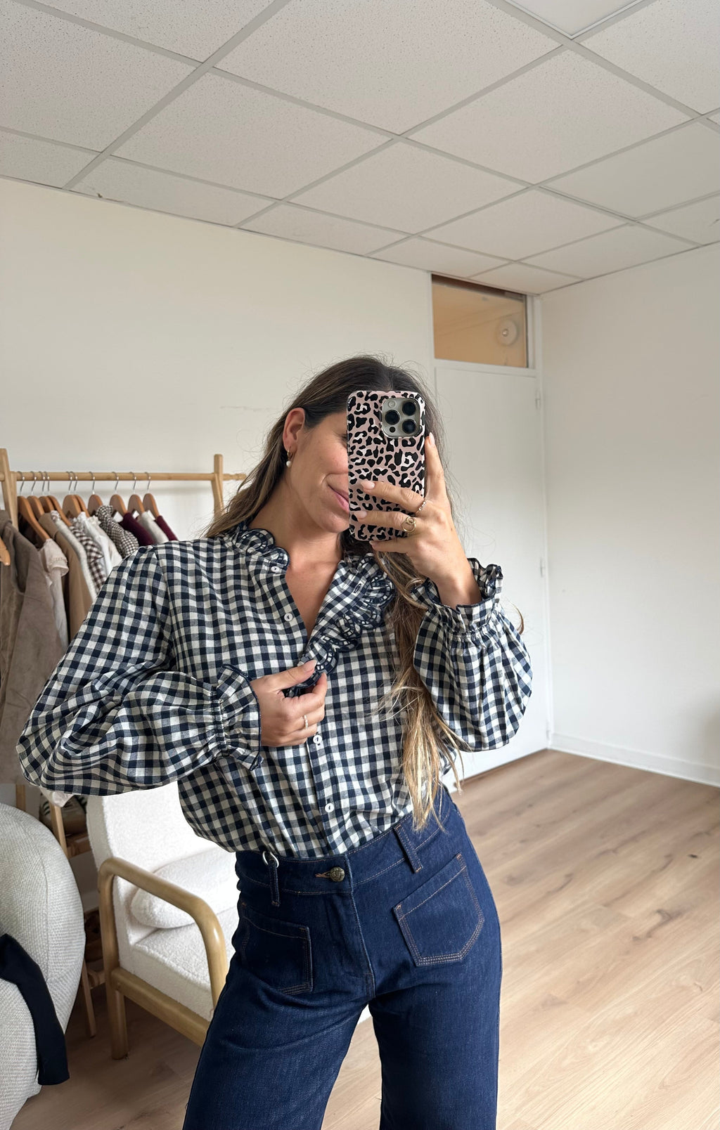 Léonor Blusa Vichy Azul Marino